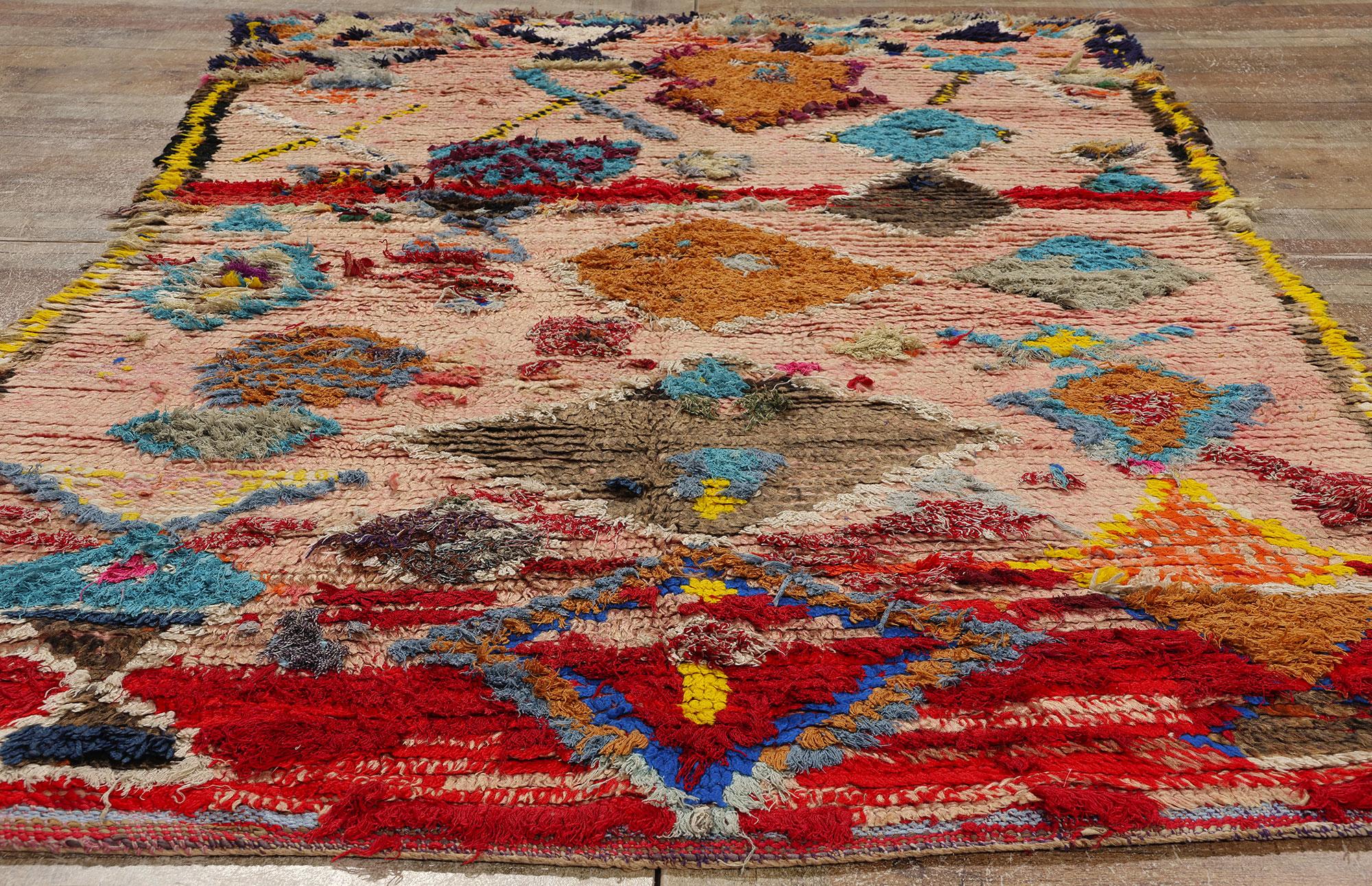 20th Century Vintage Pink Boujad Moroccan Rug, Bohemian Chic Meets Tribal Allure For Sale