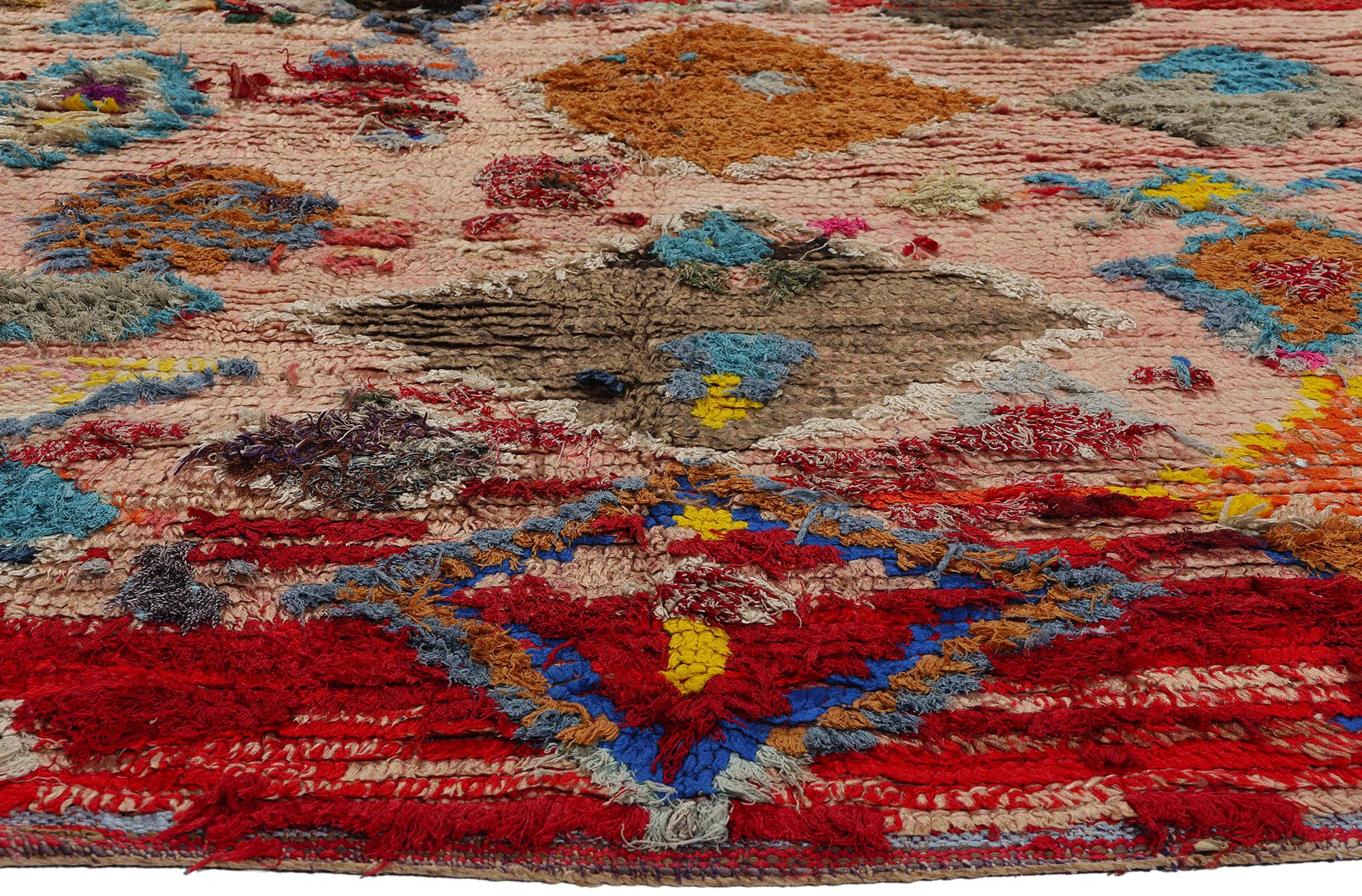 Wool Vintage Pink Boujad Moroccan Rug, Bohemian Chic Meets Tribal Allure For Sale