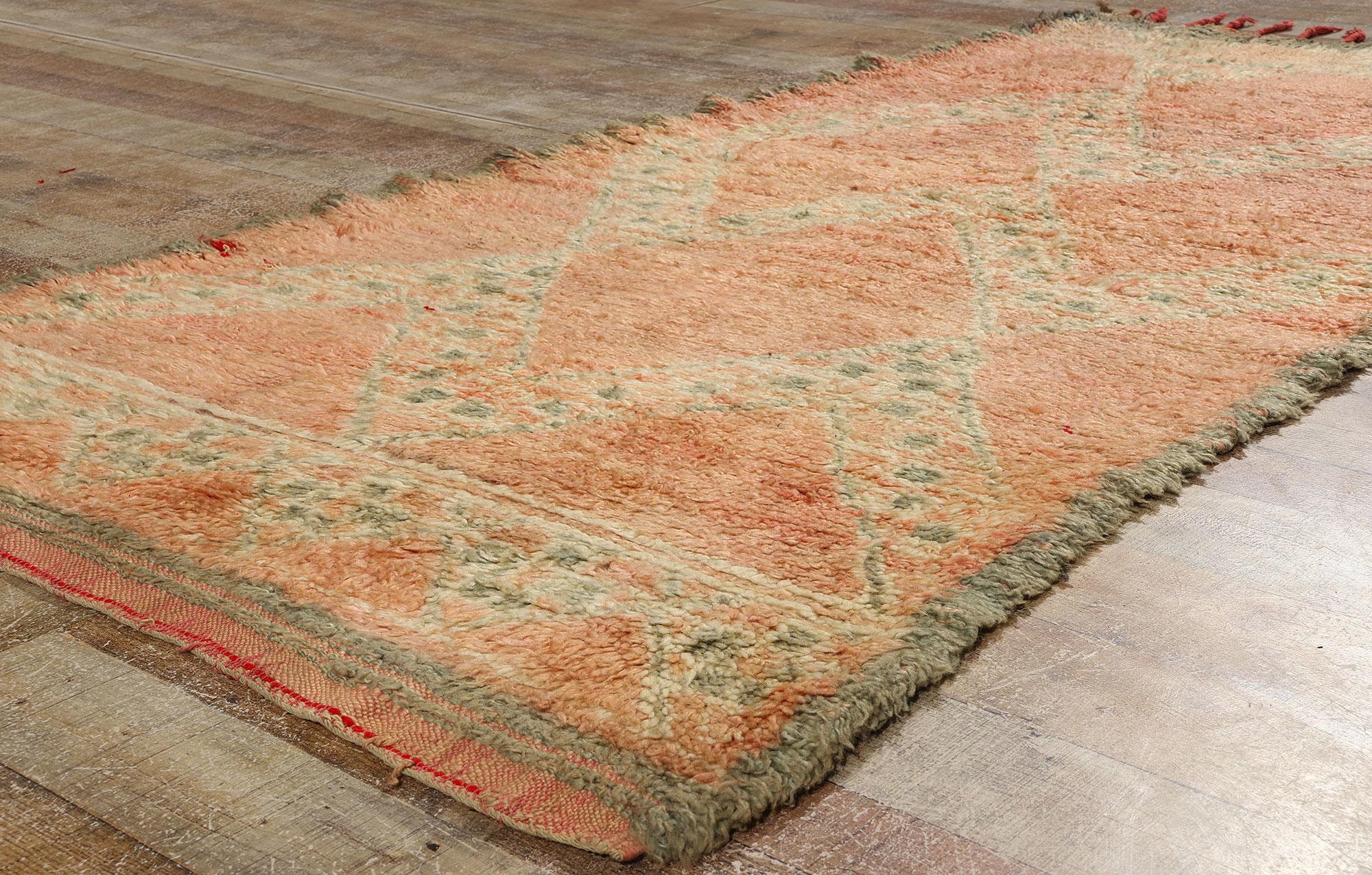 Vintage Pink Boujad Moroccan Rug, Bohemian Chic Meets Tribal Allure For Sale 1