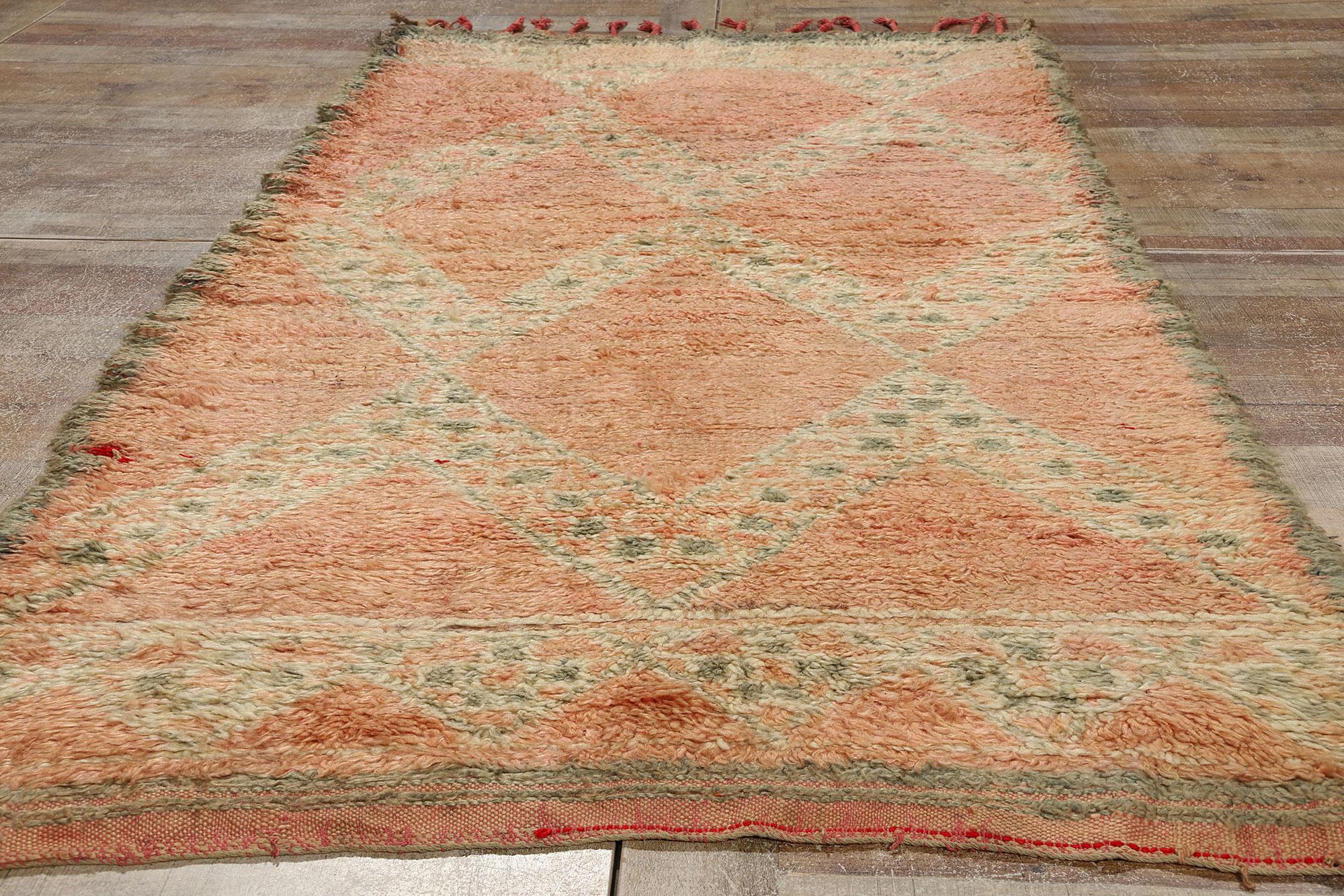 Vintage Pink Boujad Moroccan Rug, Bohemian Chic Meets Tribal Allure For Sale 2