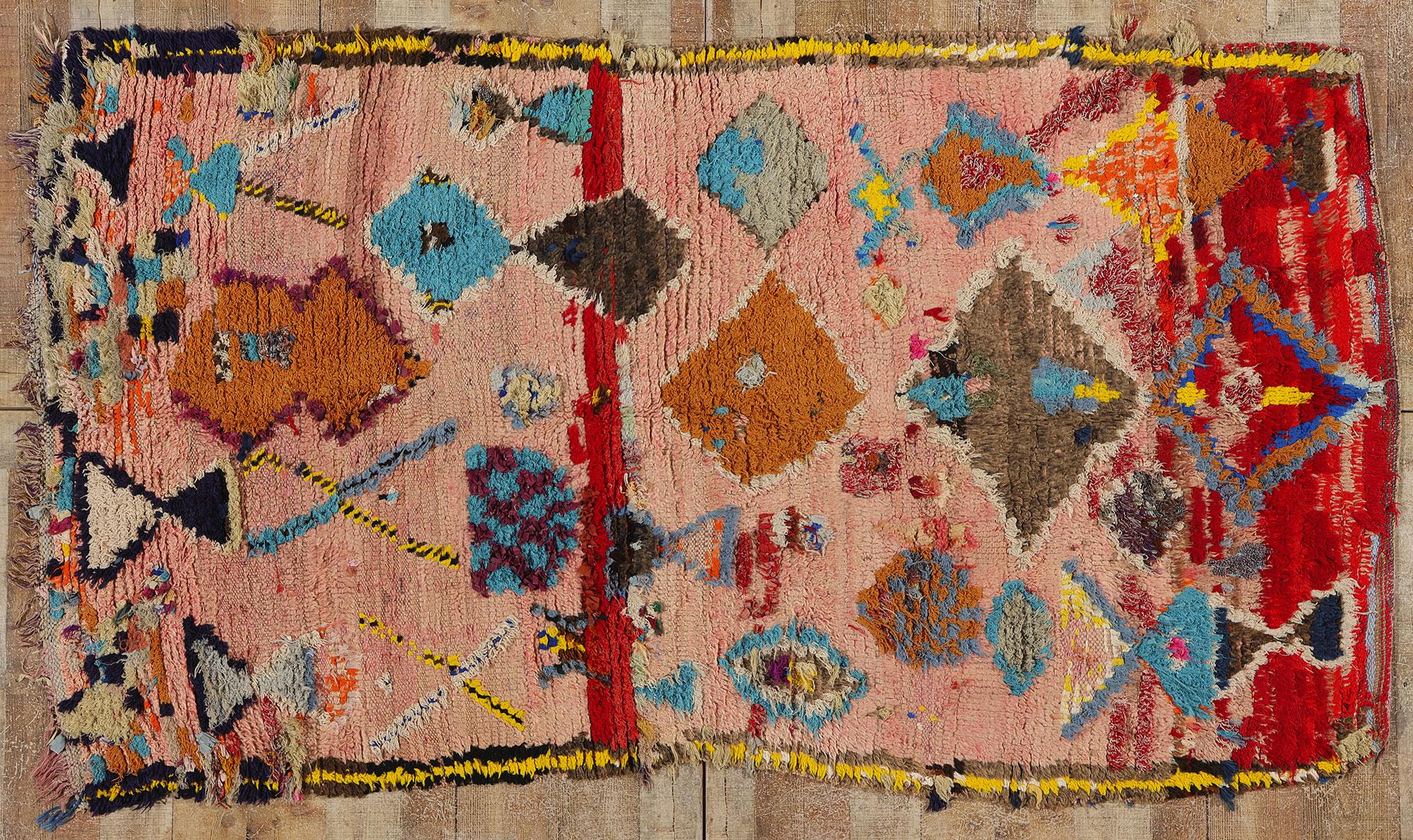 Vintage Pink Boujad Moroccan Rug, Bohemian Chic Meets Tribal Allure For Sale 3