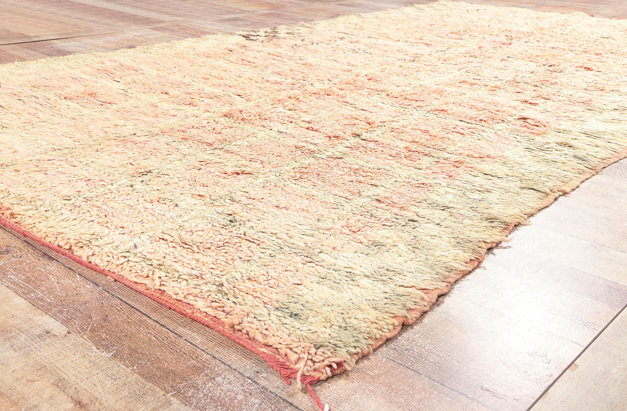 Wool Vintage Pink Boujad Moroccan Rug, Subtle Shibui Meets Cozy Hygge For Sale