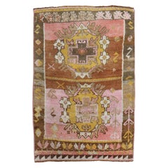 Vintage Pink Brown Turkish Scatter Rug Wool Mat Size Rug