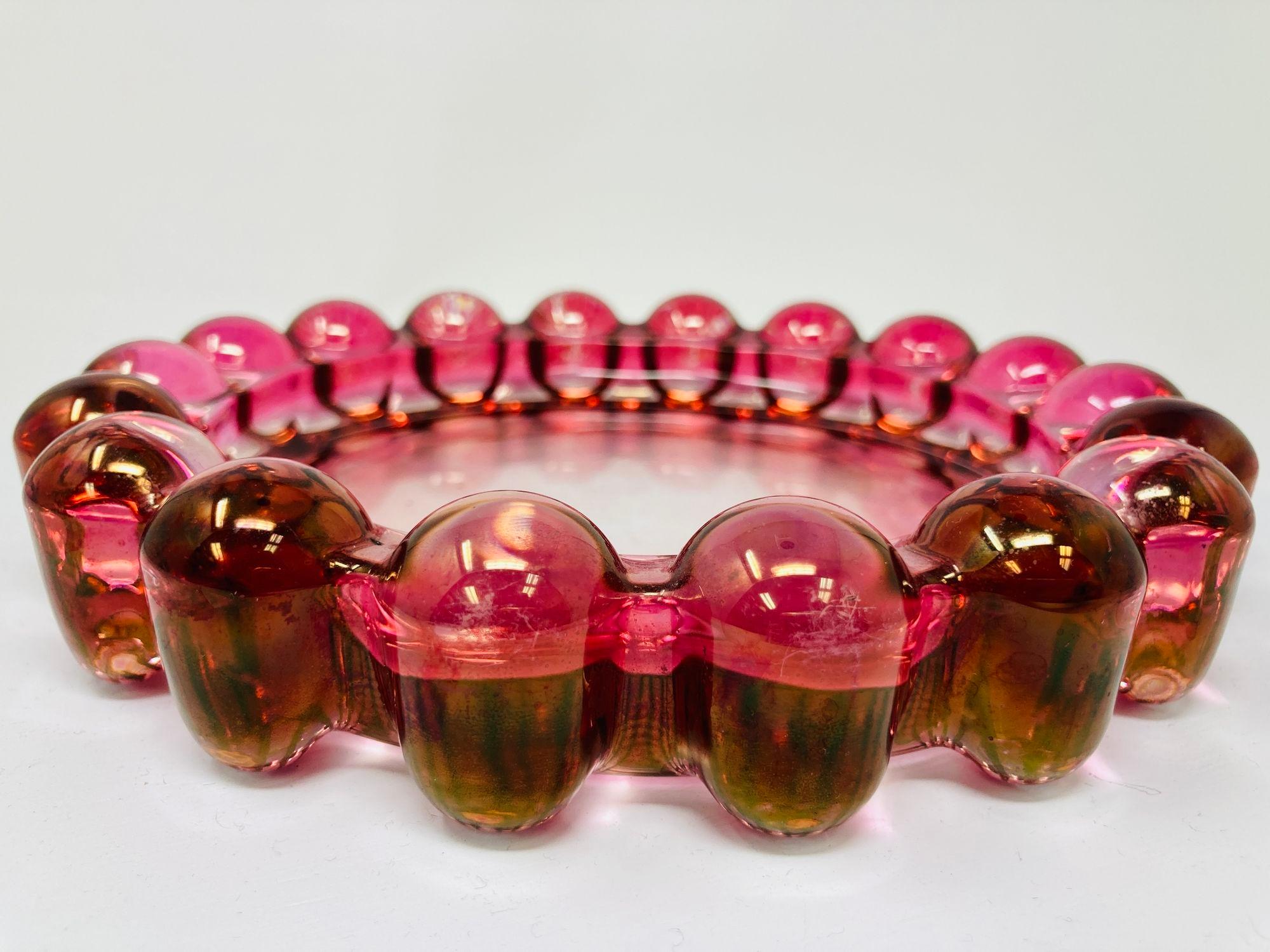 American Vintage Pink Bubble Glass Cigar Ashtray by Anchor Hocking Glass Co 1950s For Sale