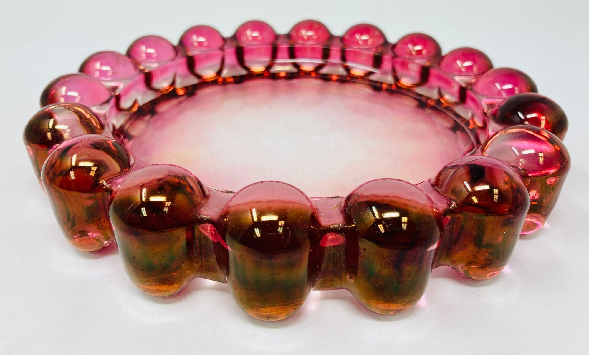 Vintage Pink Bubble Glass Cigar Ashtray by Anchor Hocking Glass Co 1950s For Sale 2