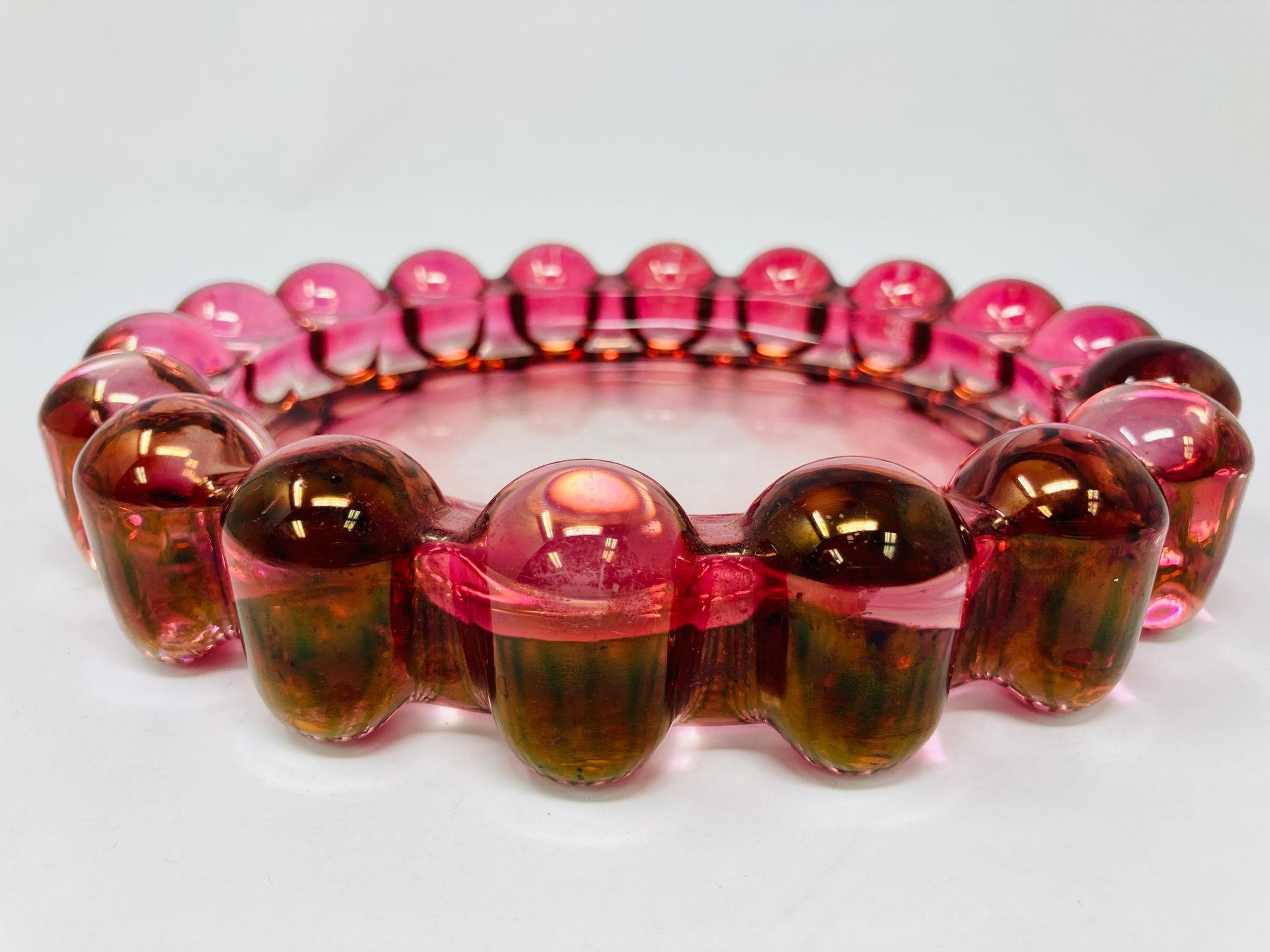Vintage Pink Bubble Glass Cigar Ashtray by Anchor Hocking Glass Co 1950s For Sale 3