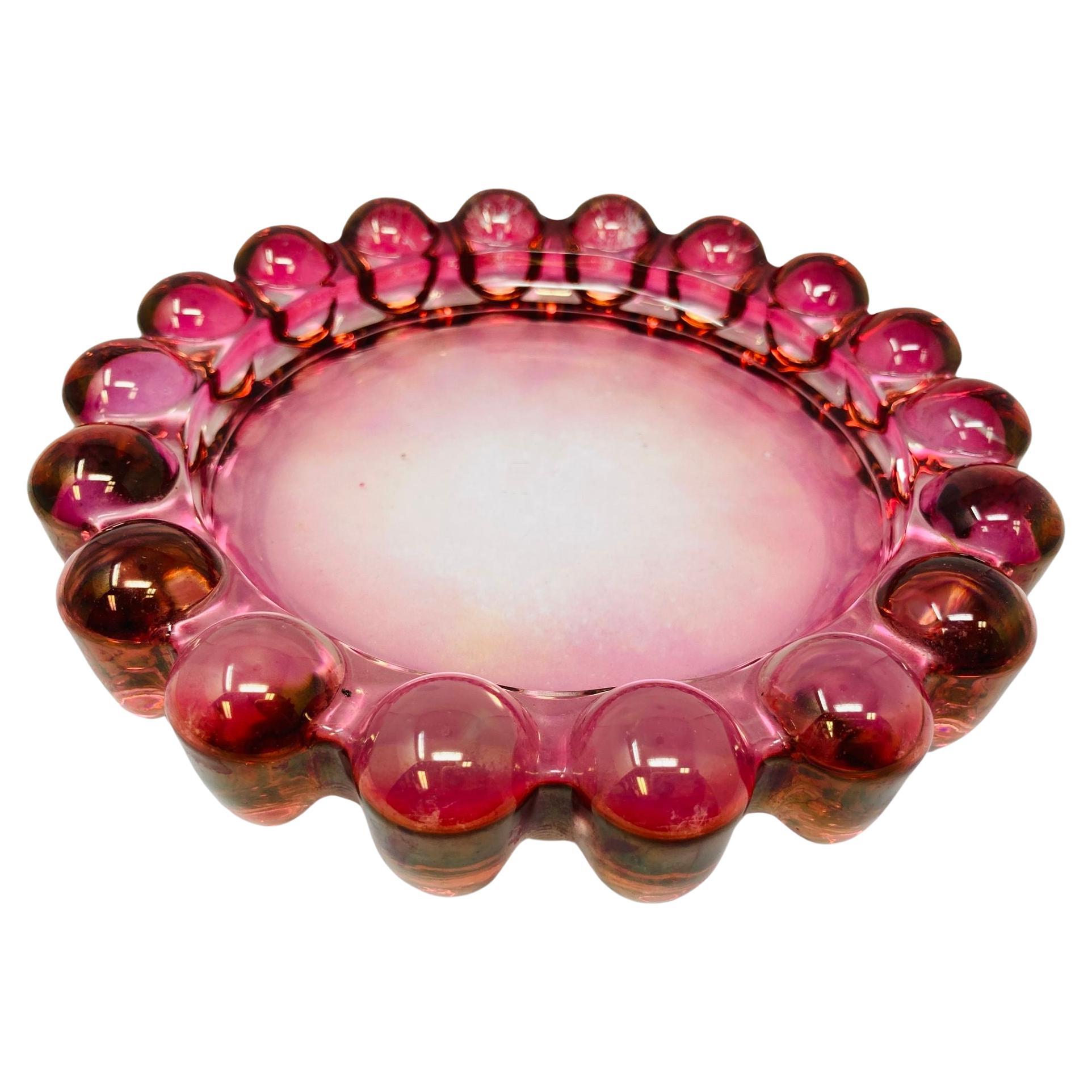 Vintage Pink Bubble Glass Cigar Ashtray by Anchor Hocking Glass Co 1950s en vente
