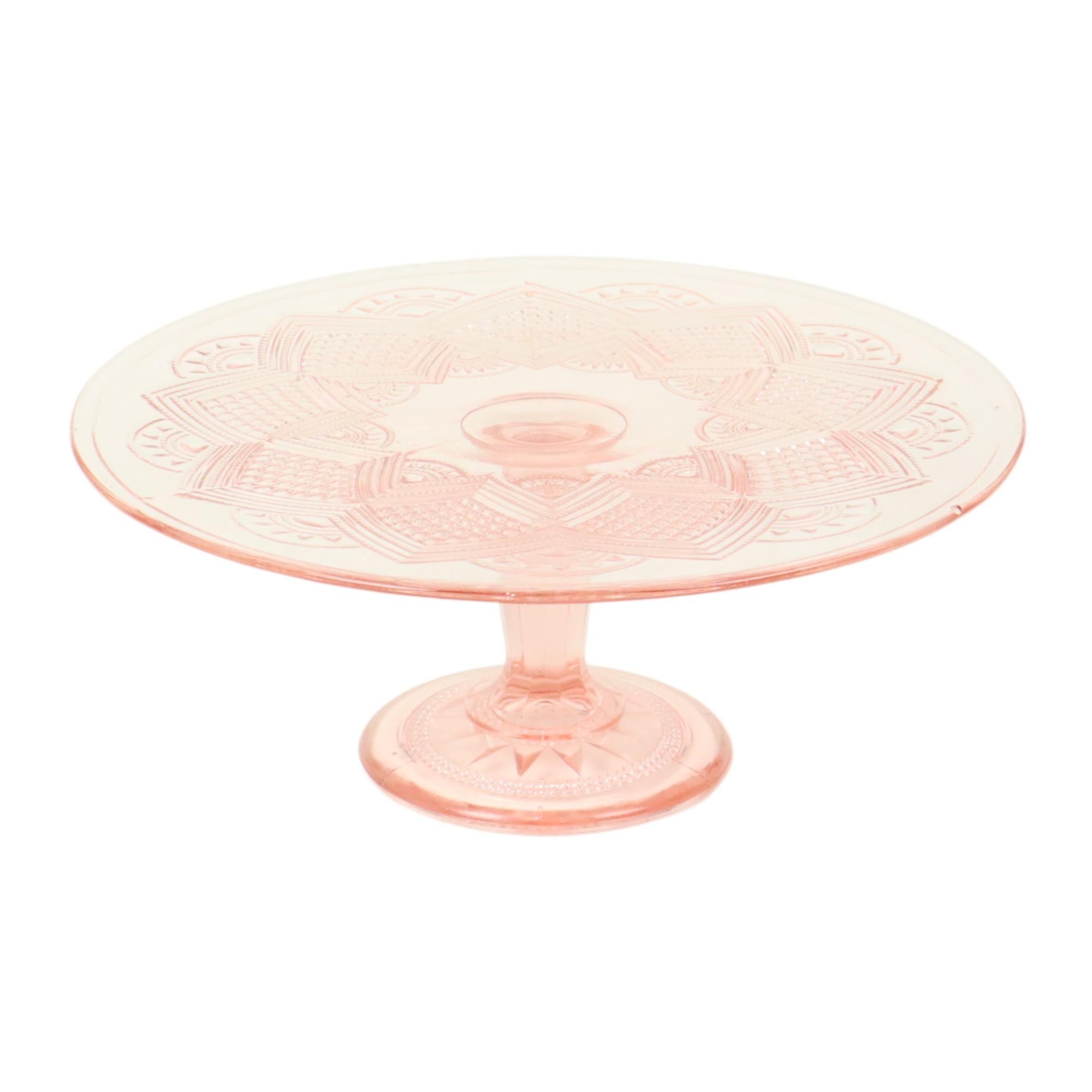 Vintage Pink Cake Stand Star Motif Depression Glass 32cm For Sale 7