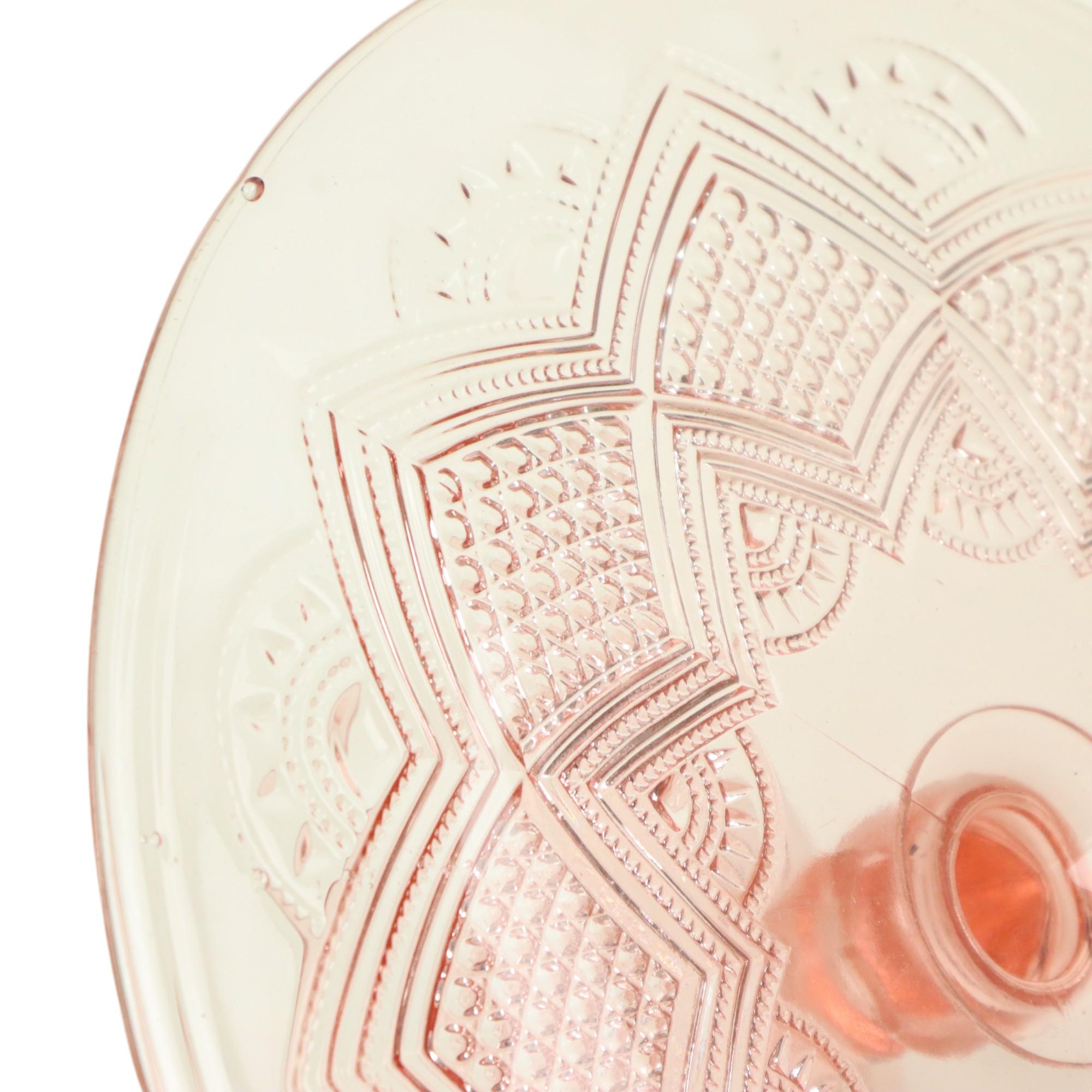 20th Century Vintage Pink Cake Stand Star Motif Depression Glass 32cm For Sale