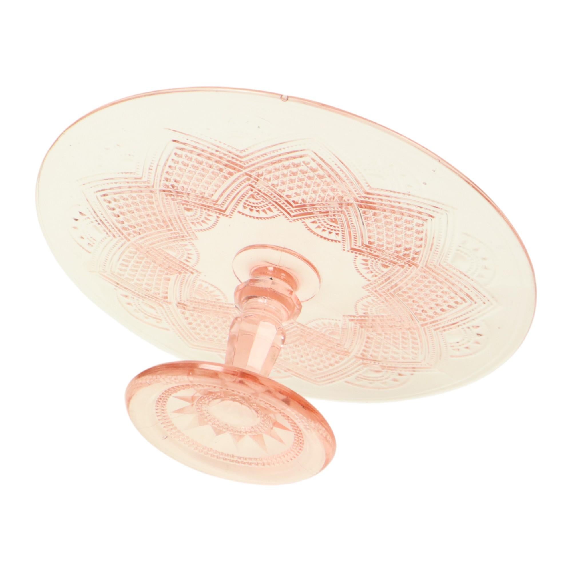 Vintage Pink Cake Stand Star Motif Depression Glass 32cm For Sale 1