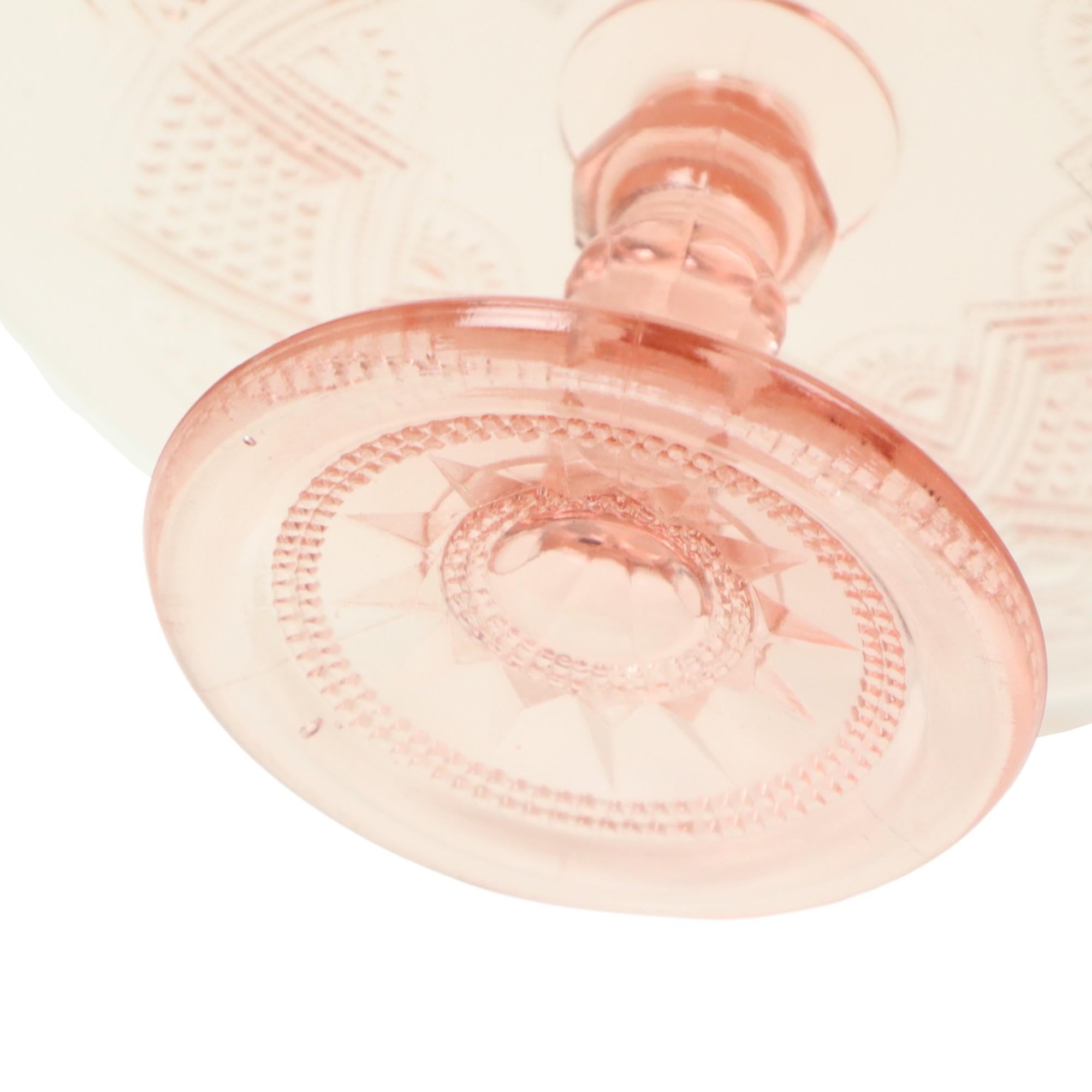 Vintage Pink Cake Stand Star Motif Depression Glass 32cm For Sale 2