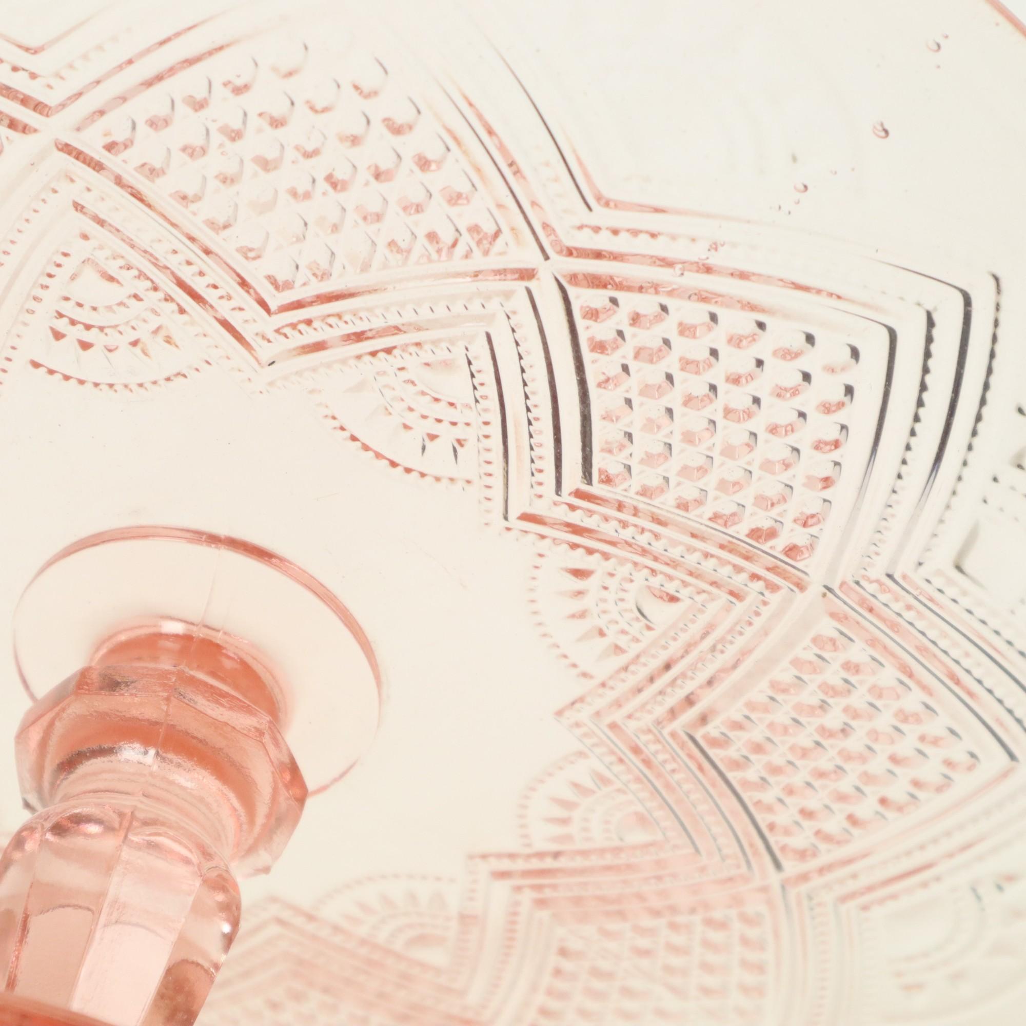 Vintage Pink Cake Stand Star Motif Depression Glass 32cm For Sale 3