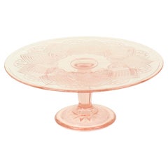 Vintage Pink Cake Stand Star Motif Depression Glass 32cm