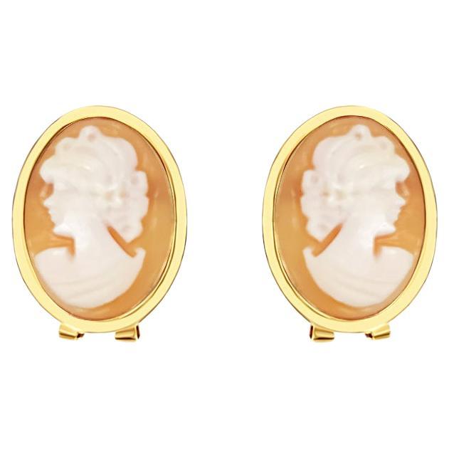 Vintage Pink Cameo Earrings 14k Yellow Gold