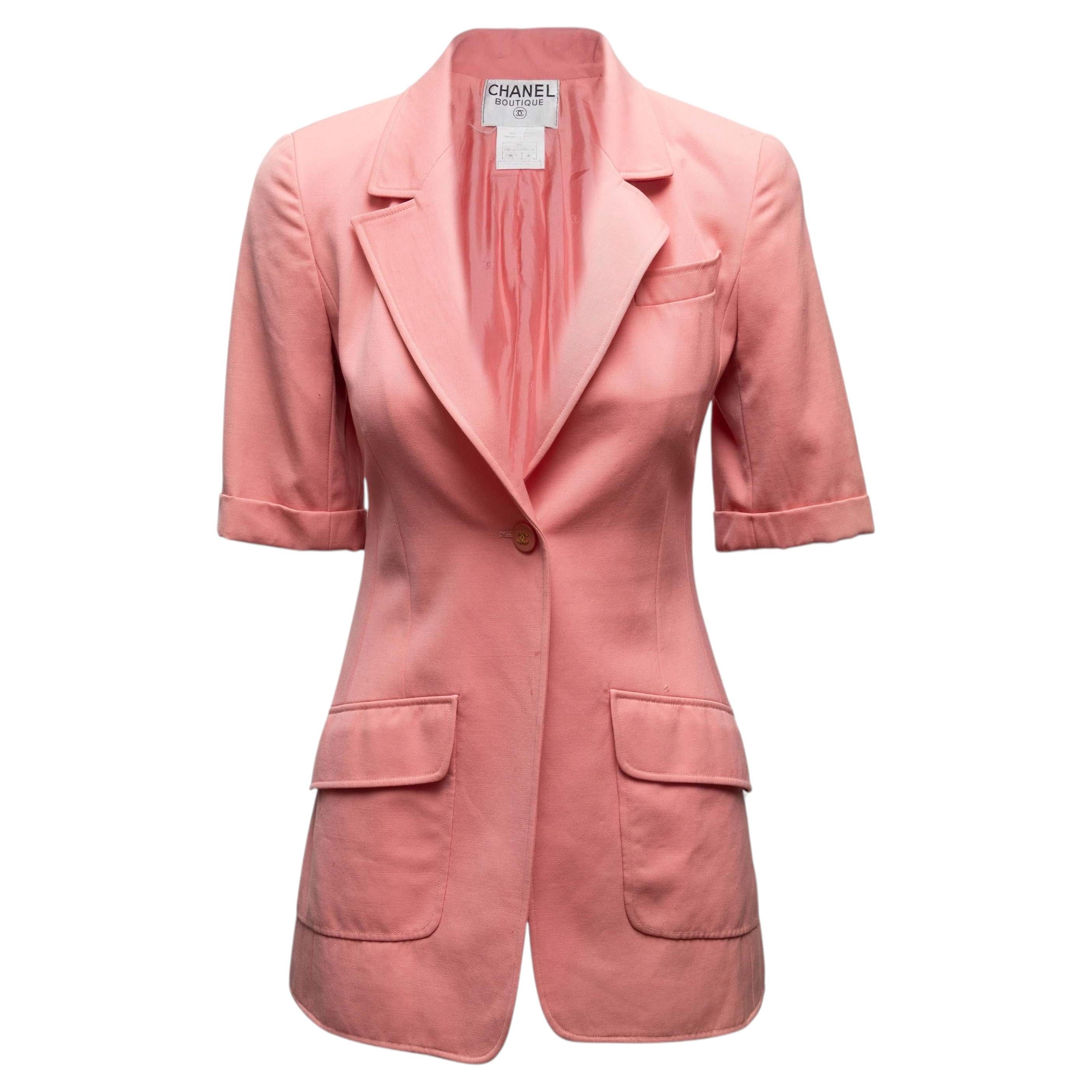 Vintage Pink Chanel Boutique Short Sleeve Longline Blazer