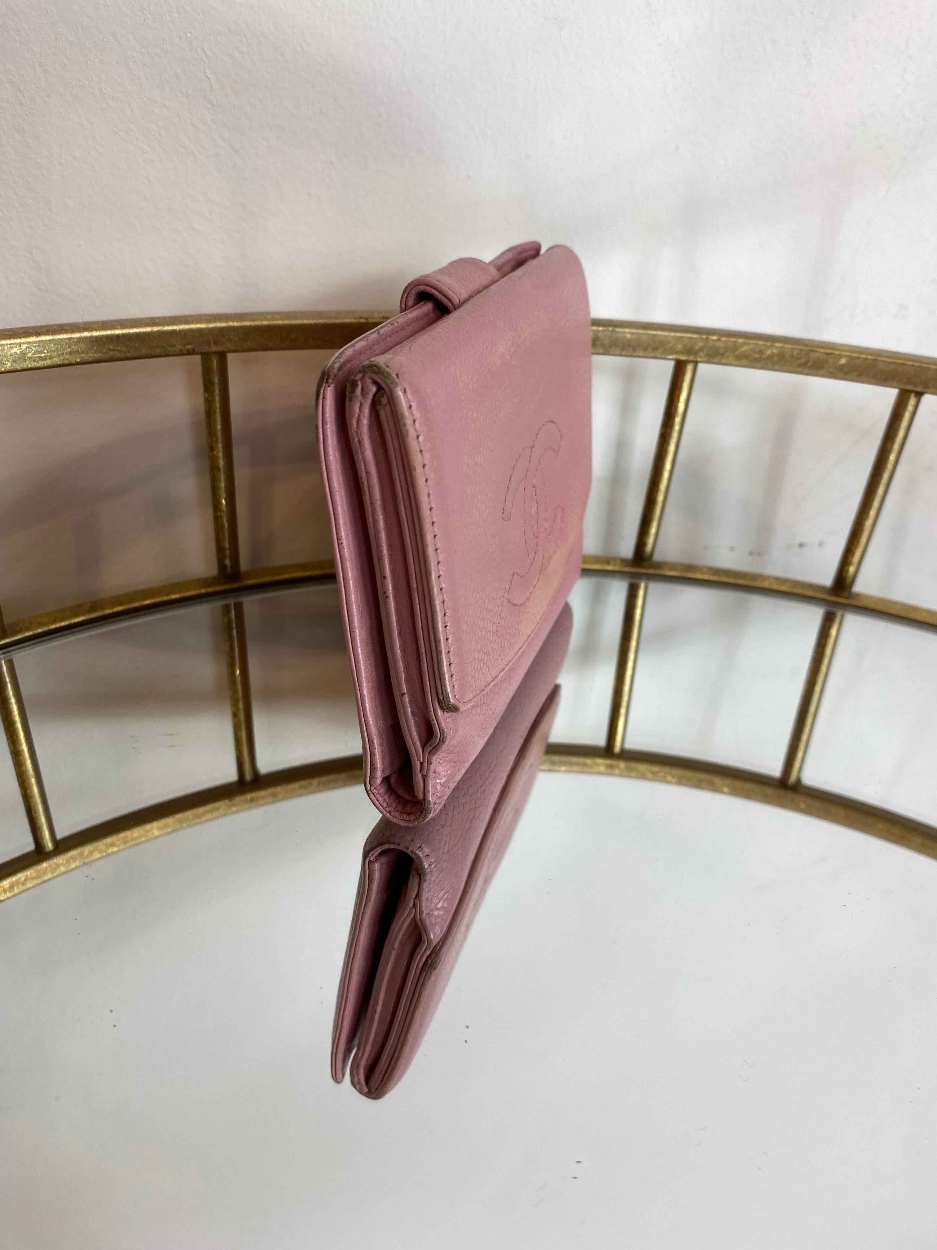 Brown Vintage pink Chanel wallet For Sale