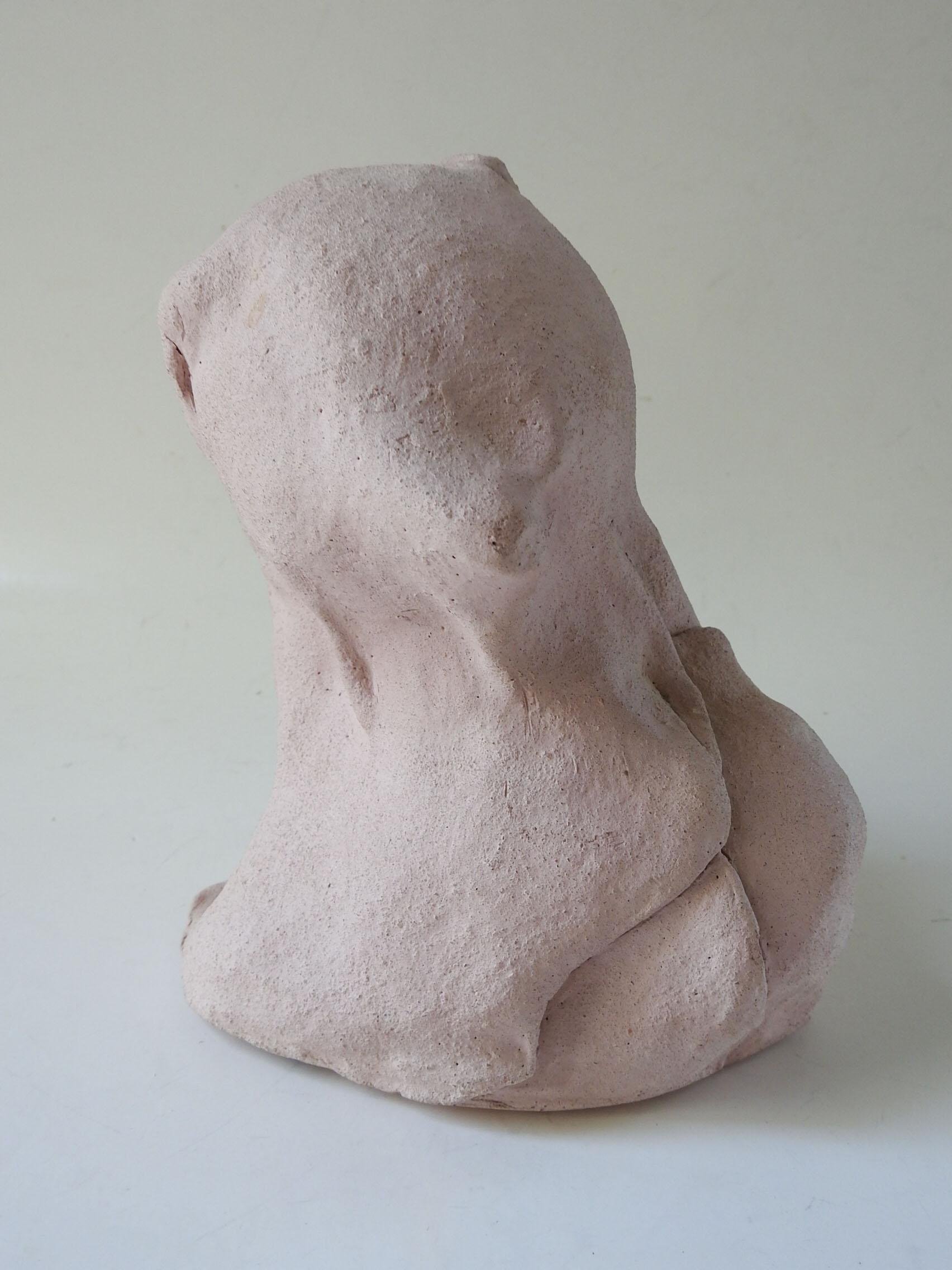 Vintage Pink Clay Bust of Woman in Headdress Sculpture In Good Condition For Sale In Seguin, TX