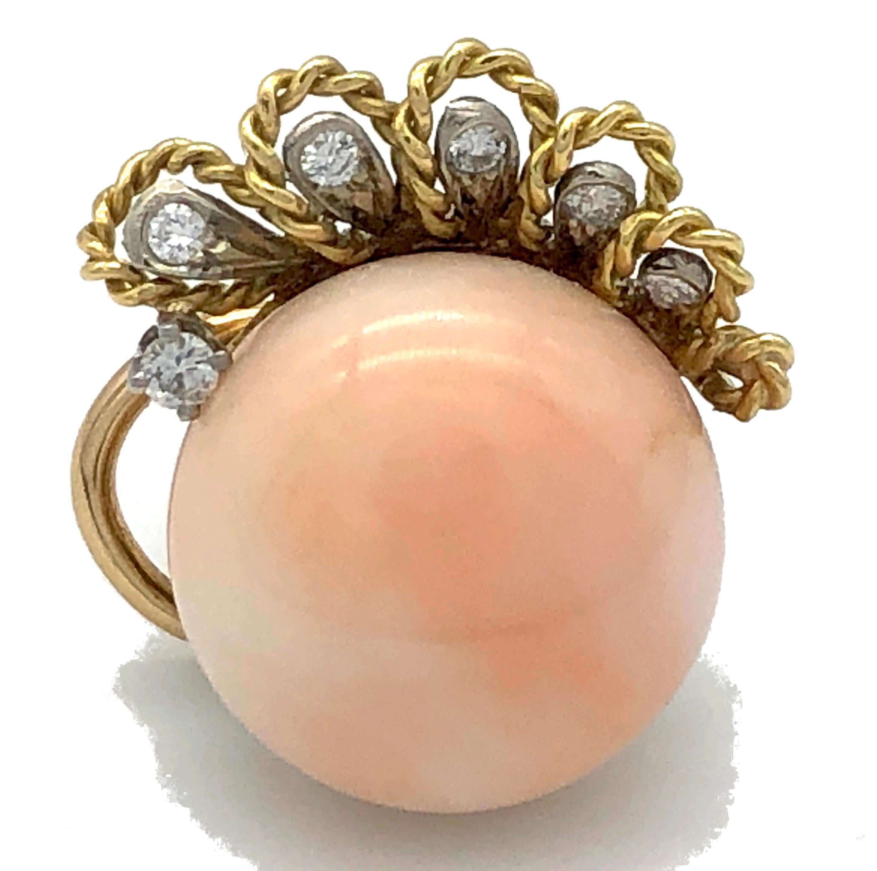 Women's Vintage Pink Coral Diamond 18 Karat Gold Platinum Earclips