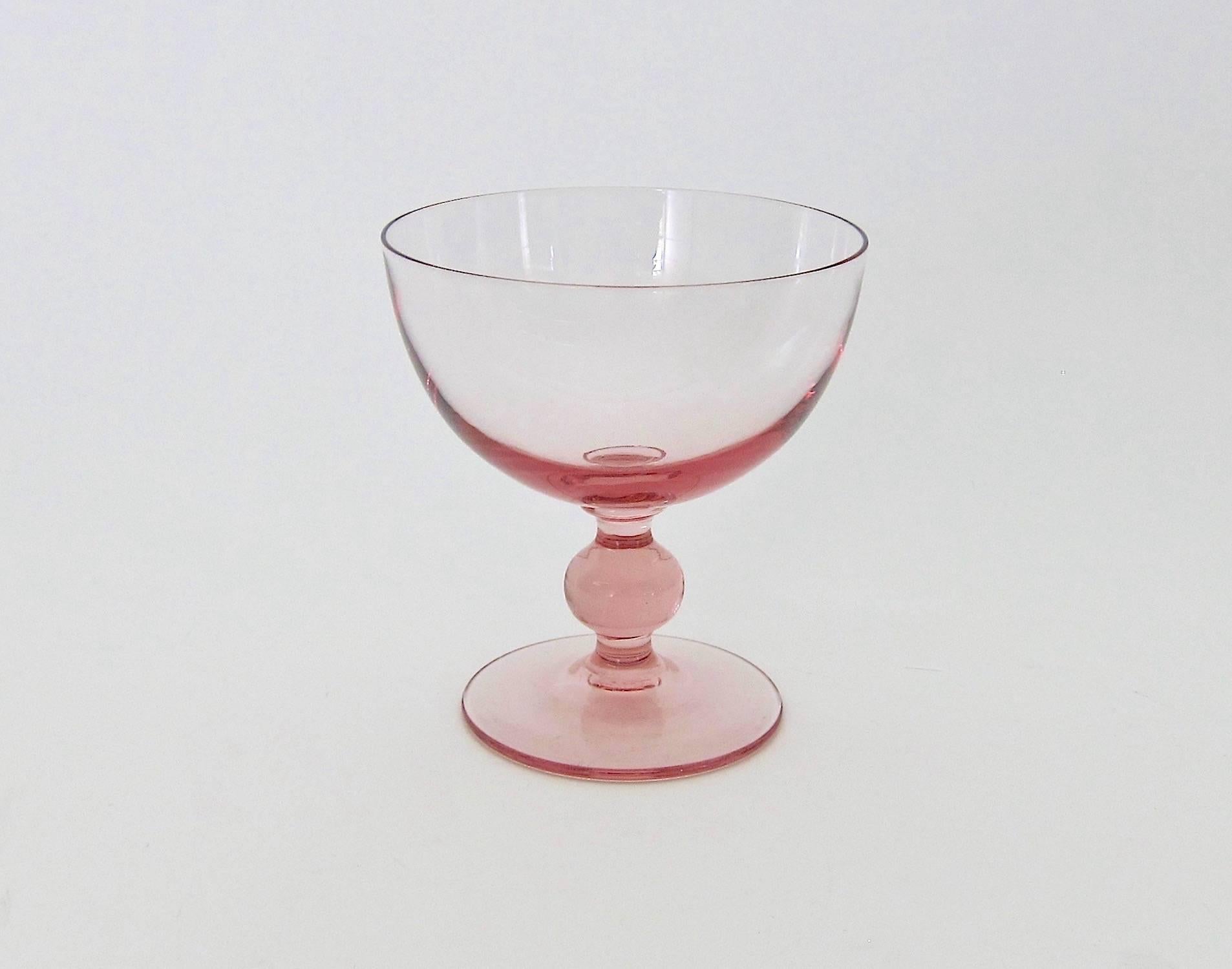 Mid-Century Modern Vintage Pink Coupe Cocktail Glasses, Set of Six