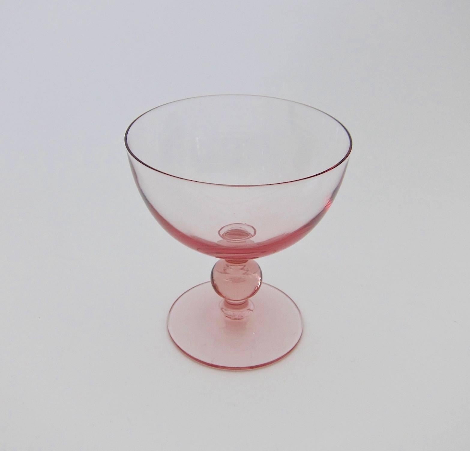 Unknown Vintage Pink Coupe Cocktail Glasses, Set of Six