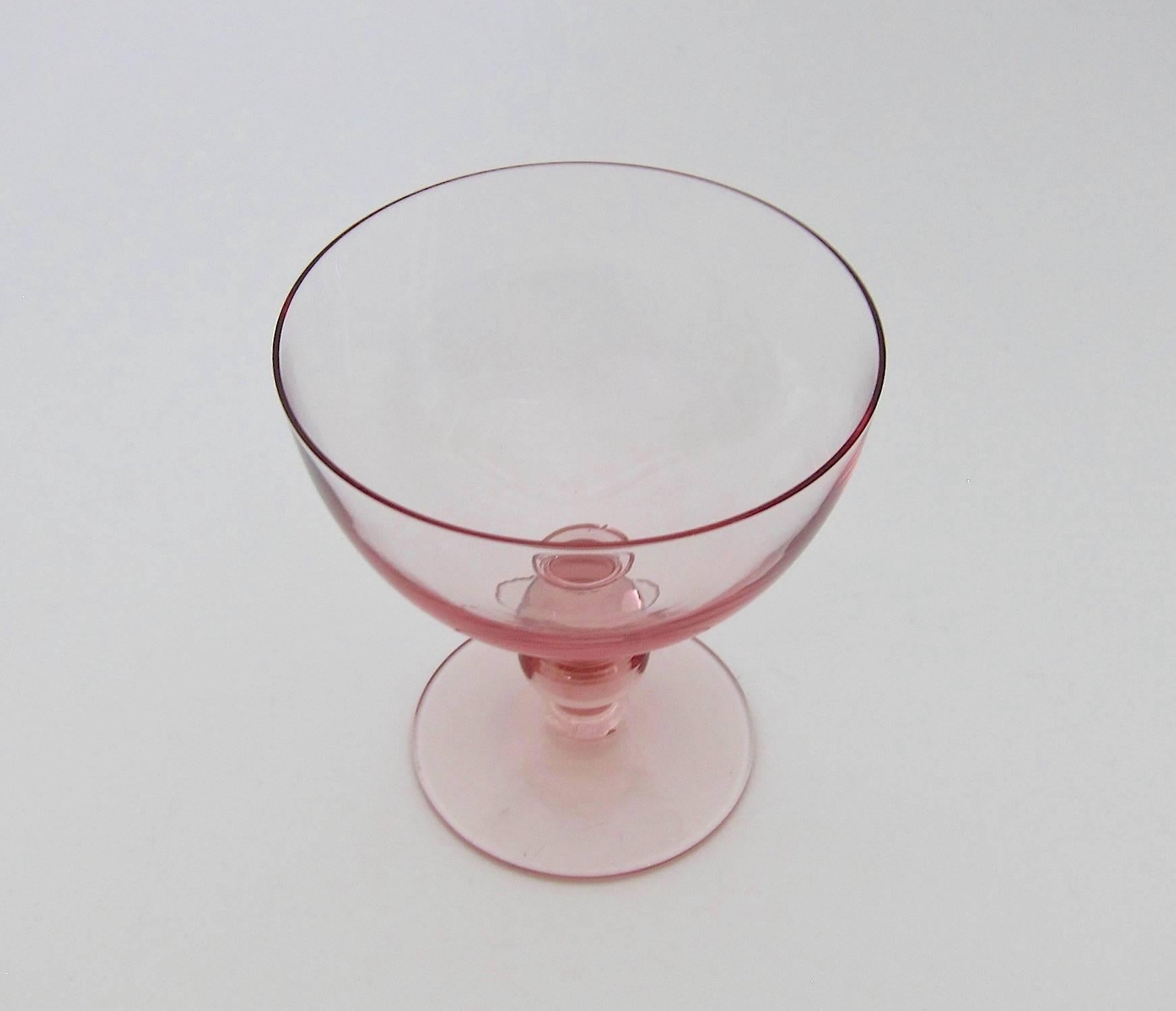 Vintage Pink Coupe Cocktail Glasses, Set of Six In Good Condition In Los Angeles, CA