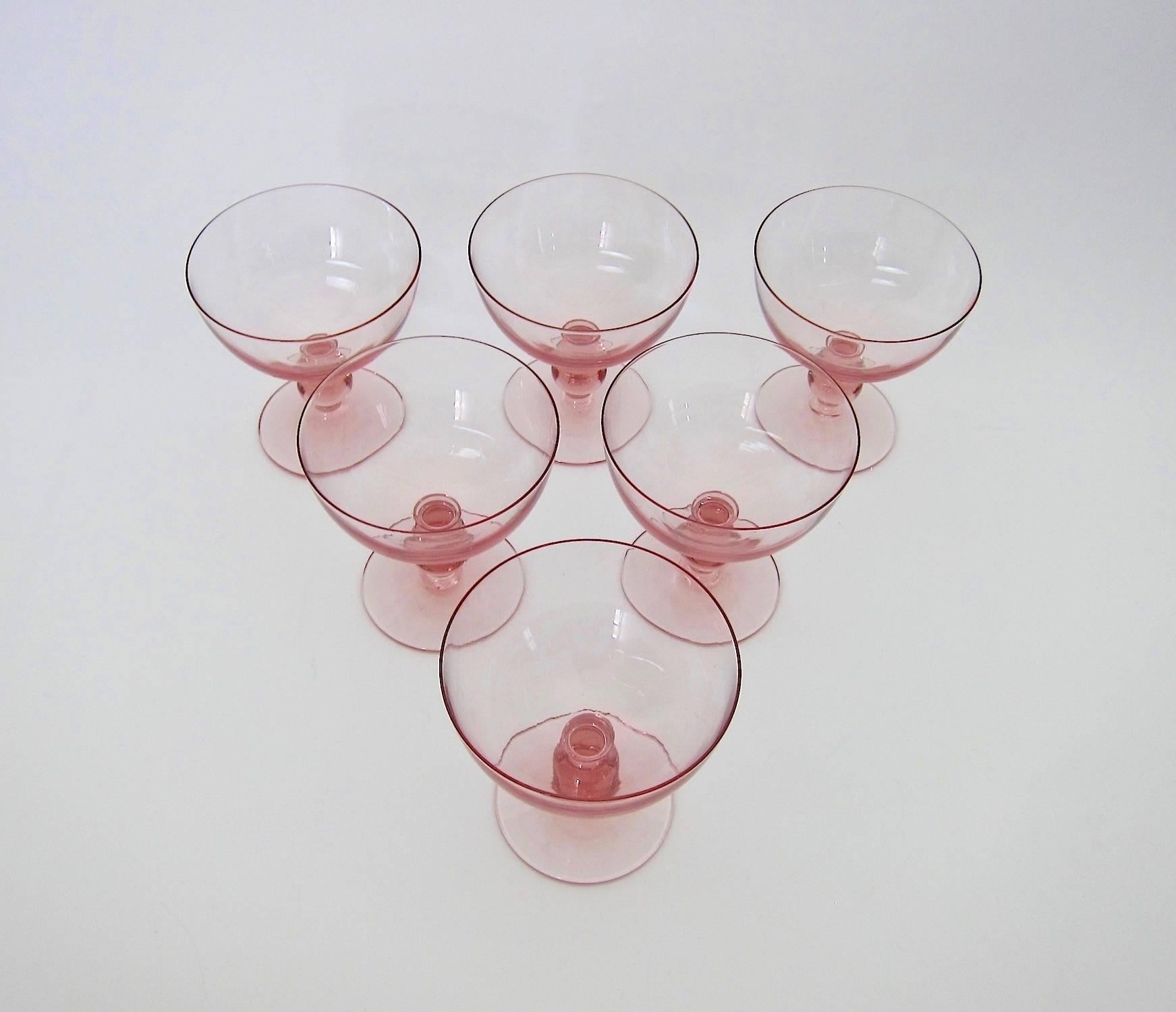 20th Century Vintage Pink Coupe Cocktail Glasses, Set of Six