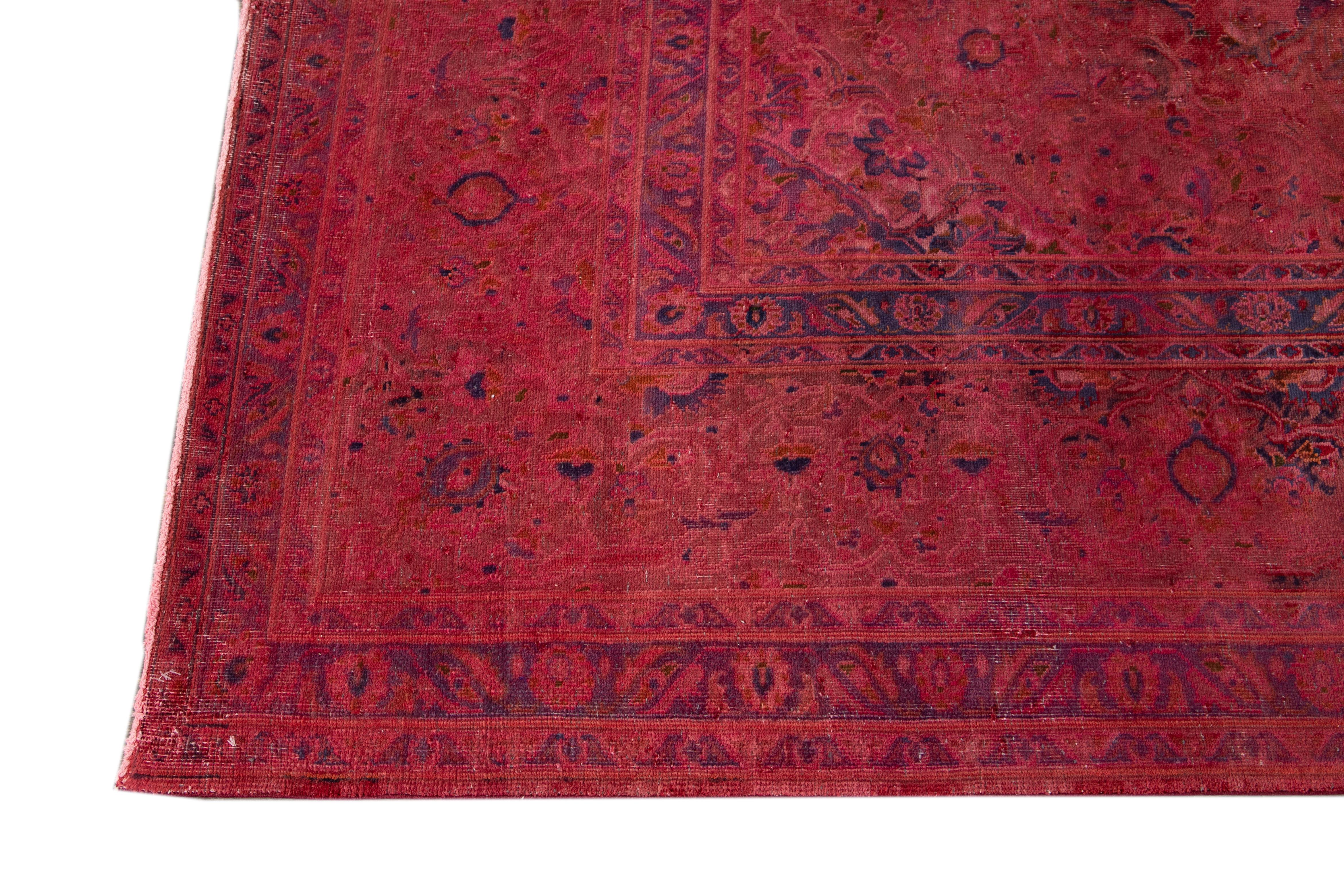 Wool Vintage Pink Distressed Overdyed Rug For Sale