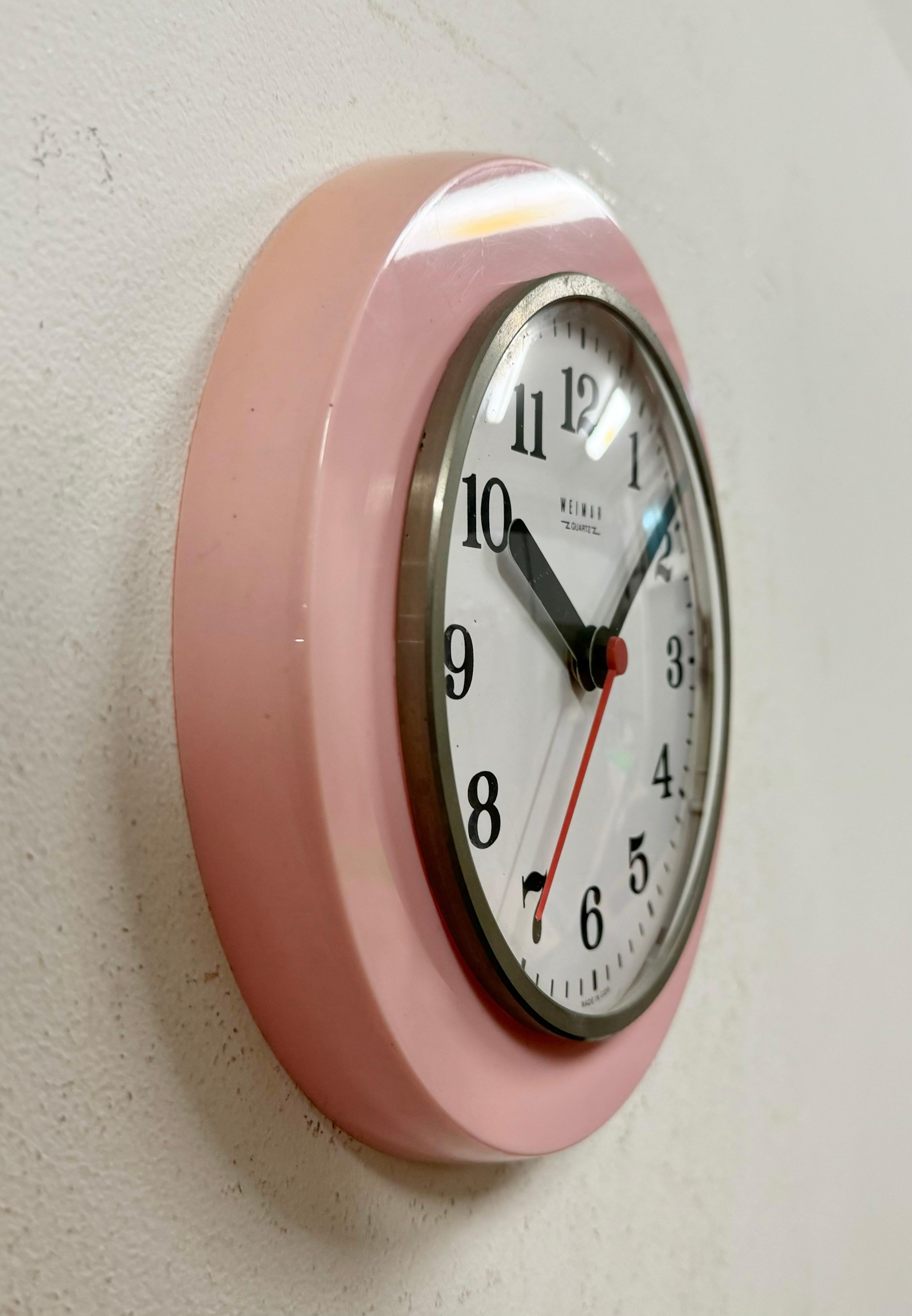 Late 20th Century Vintage Pink East German Bakelite Wall Clock from Weimar, 1980s For Sale