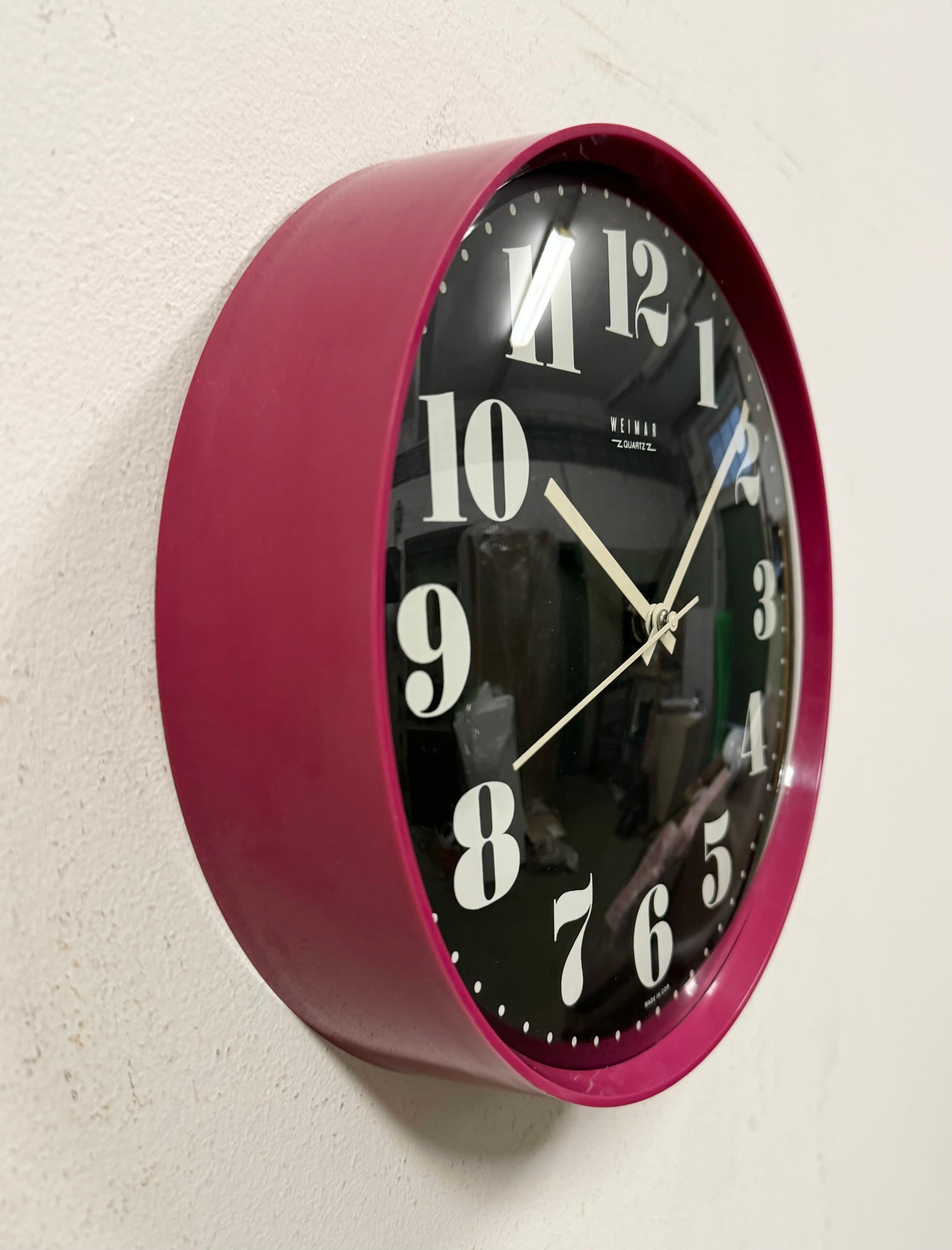 Industrial Vintage Pink East German Bakelite Wall Clock from Weimar, 1980s For Sale