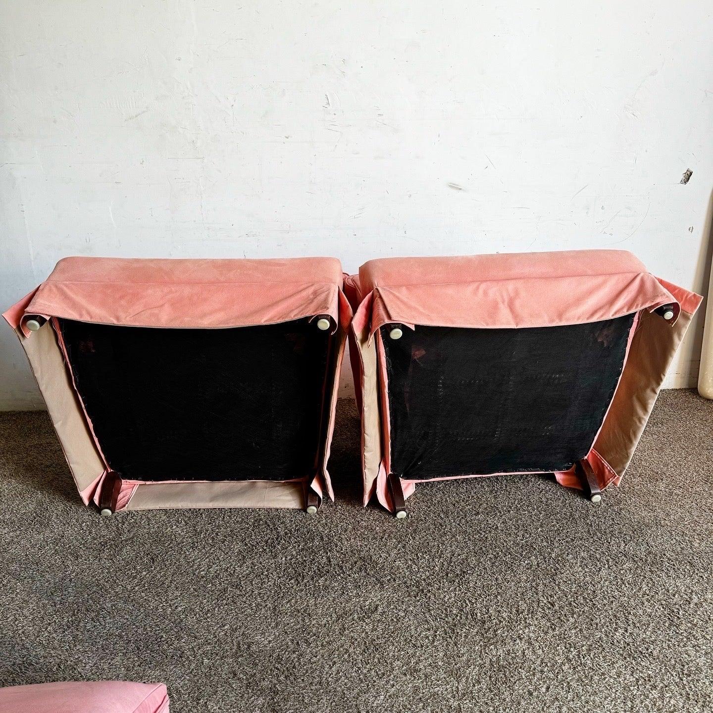 Übergroße Vintage-Loungesessel aus rosa Stoff in Übergröße - ein Paar (Ende des 20. Jahrhunderts) im Angebot