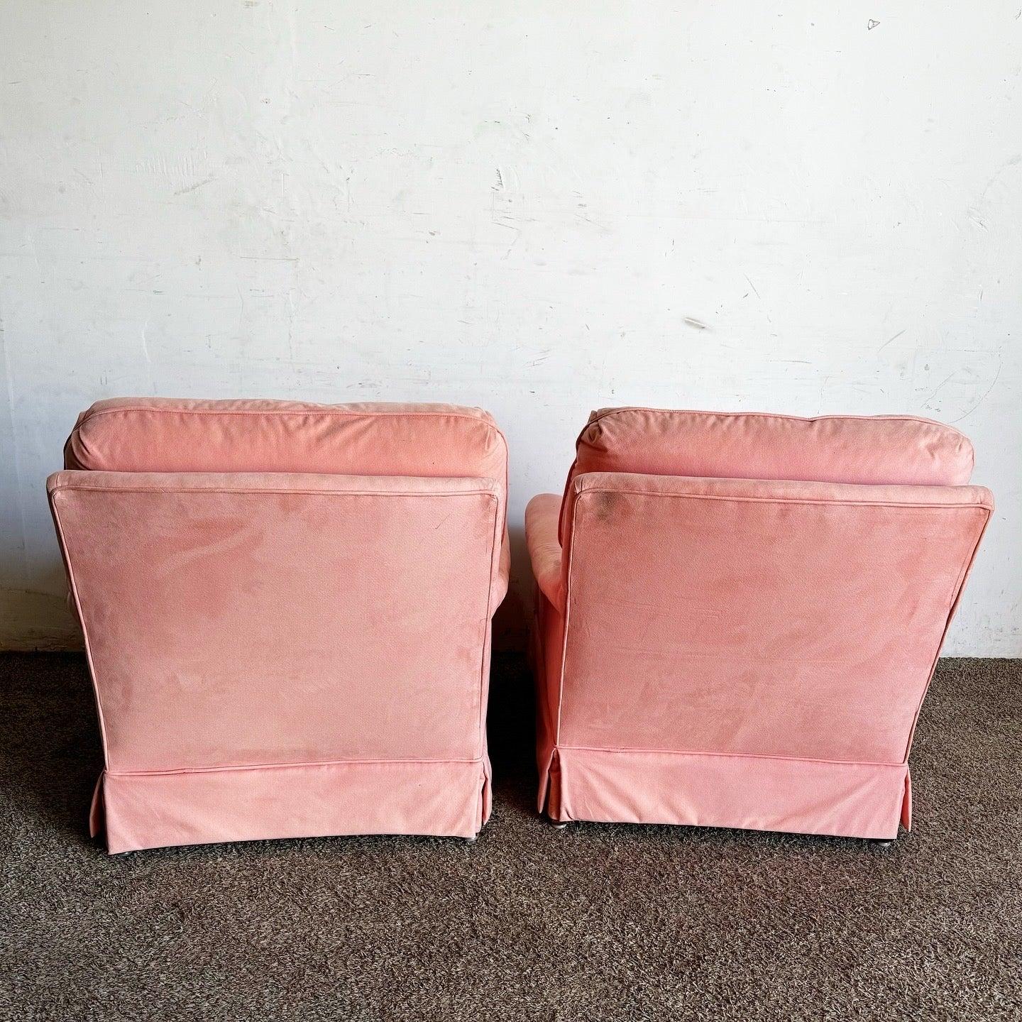Übergroße Vintage-Loungesessel aus rosa Stoff in Übergröße - ein Paar im Angebot 1