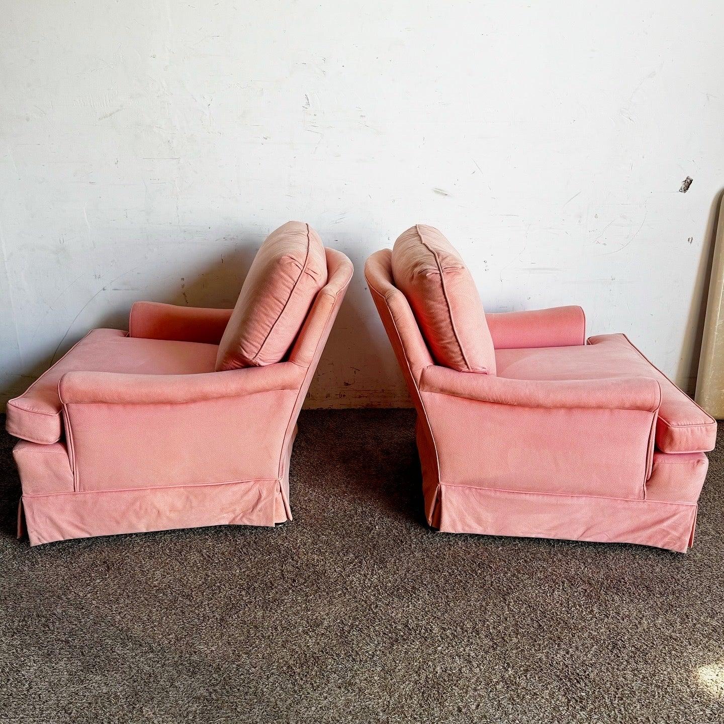 Übergroße Vintage-Loungesessel aus rosa Stoff in Übergröße - ein Paar im Angebot 2