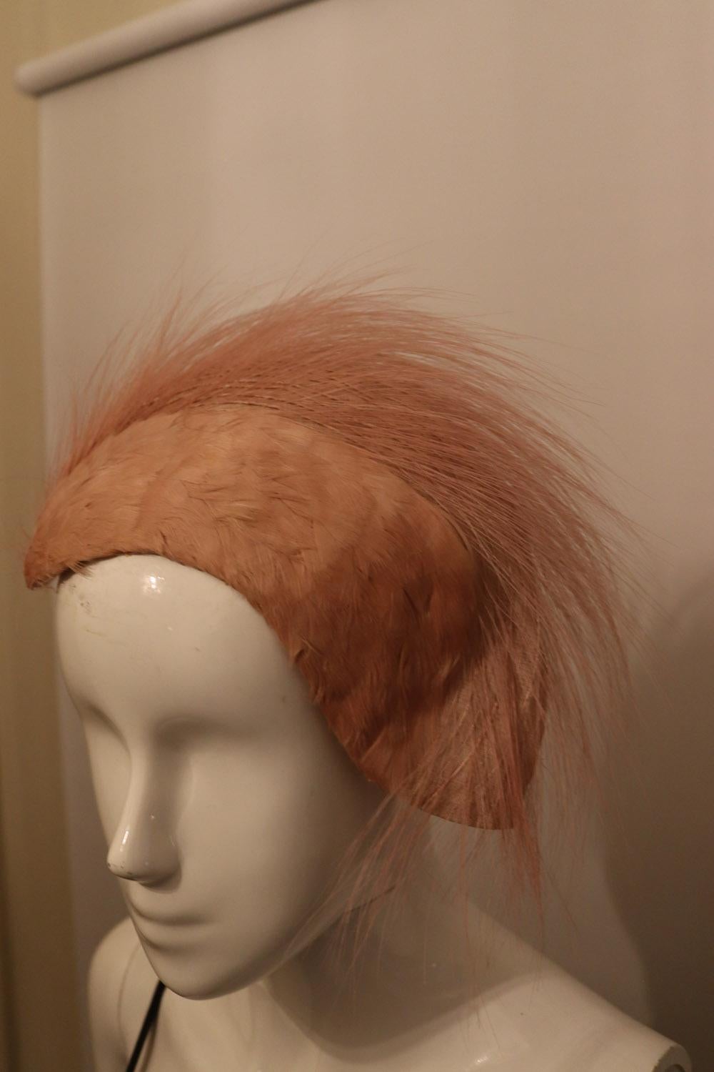 Brown Vintage Pink Feather Headpiece For Sale