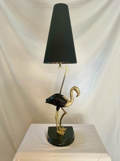 Vintage Pink Flamand Table Lamp, Italy, 1970s Wood and Brass, Hollywood Regency