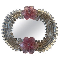 Vintage Pink Floral and Gold Leaf Venetian Glass Mirror - Wall or Table Top