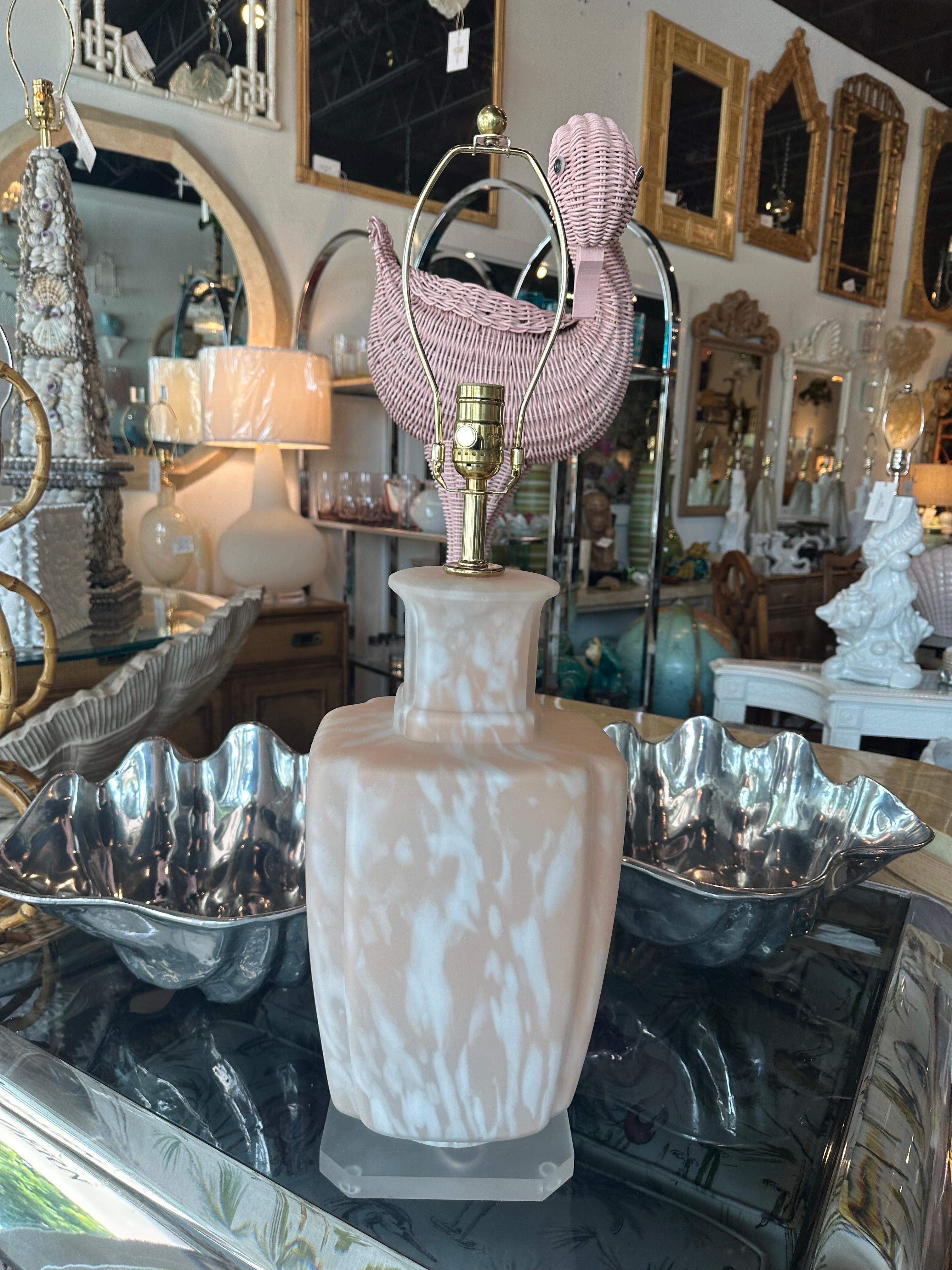 Vintage Pink Frosted Glass Murano Style Table Lamp Newly Wired  In Good Condition In West Palm Beach, FL