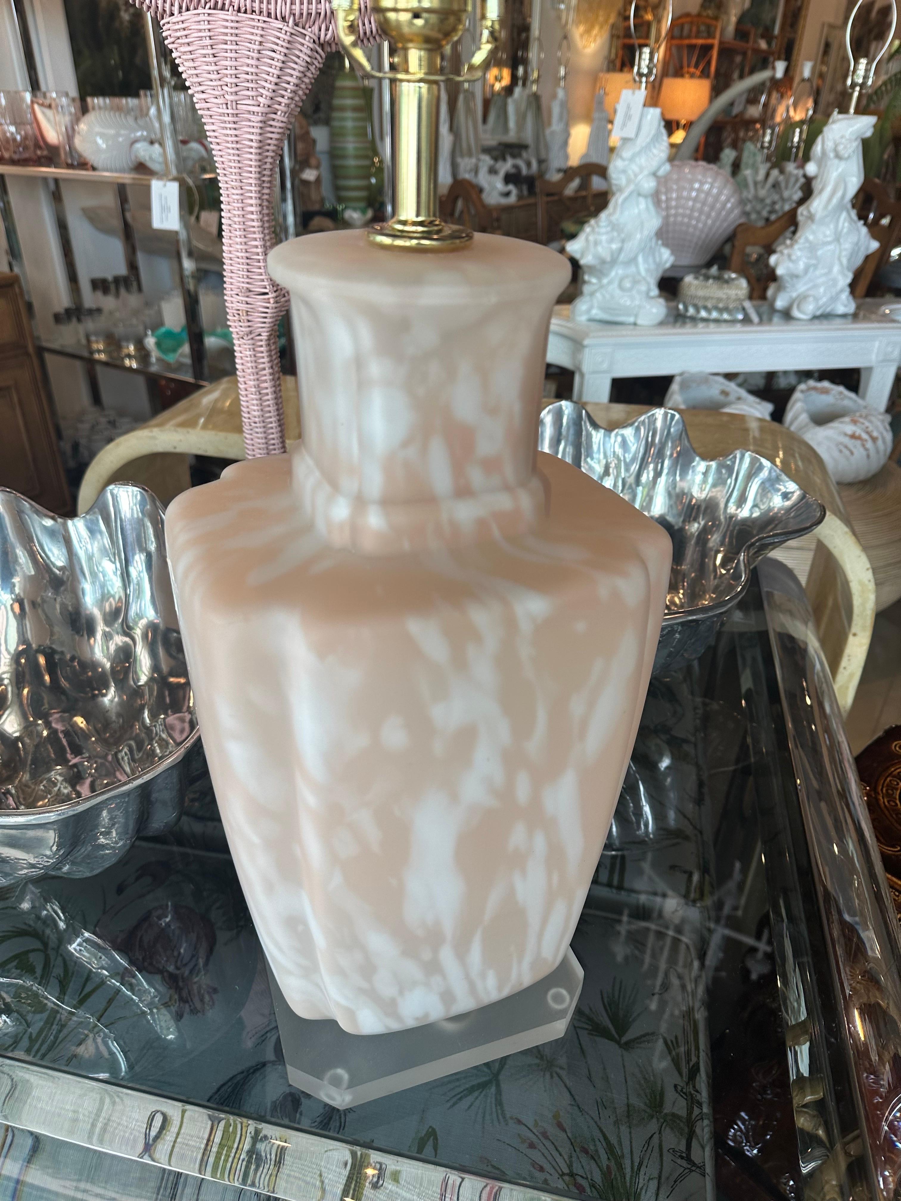 Vintage Pink Frosted Glass Murano Style Table Lamp Newly Wired  2