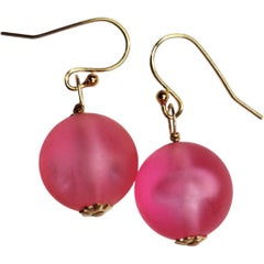 Vintage Rosa mattiert Lucite Bead Halskette und passende Tropfen Ohrringe Set, Mitte 20