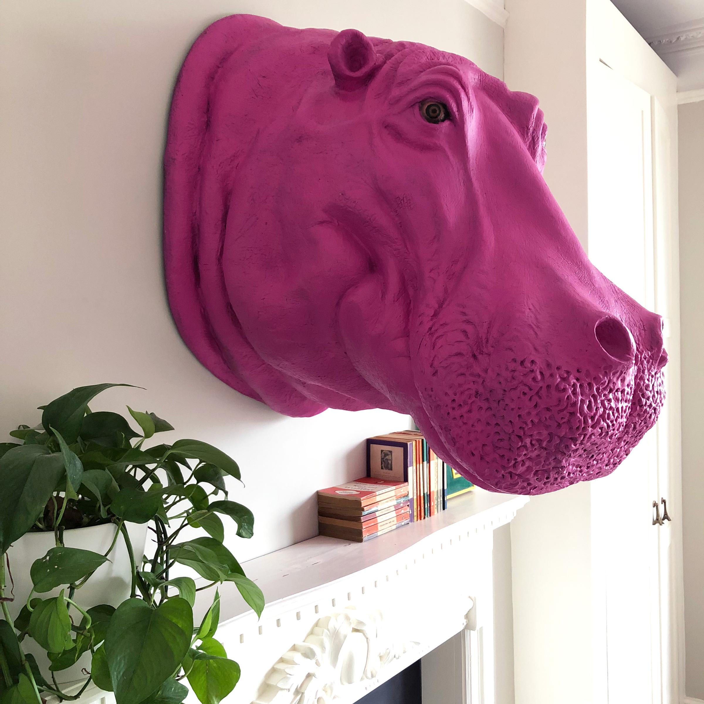 British Vintage Pink Giant Hippo Head For Sale