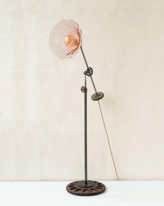 Vintage Pink Glass and Steel Adjustable Floor Lamp