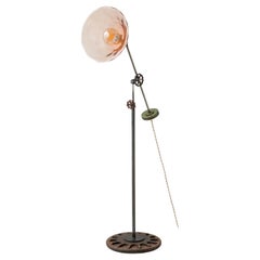 Vintage Pink Glass and Steel Adjustable Floor Lamp