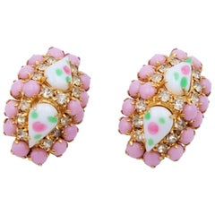 Vintage Pink Glass Earrings 1950s