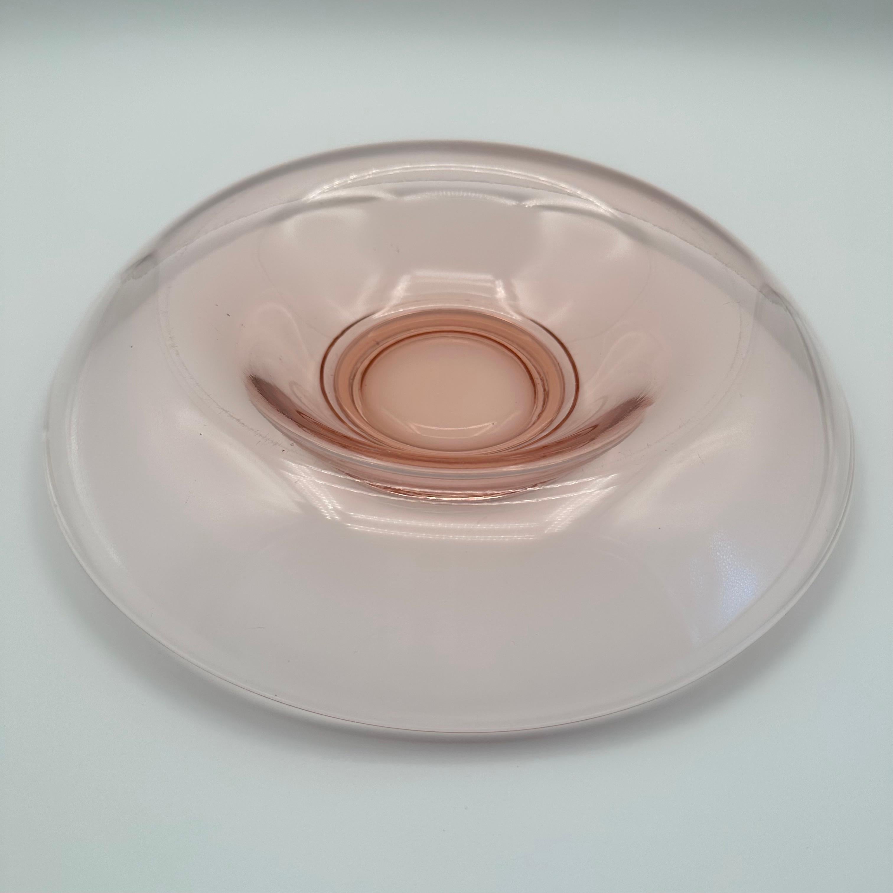 Art Deco Vintage Pink Glass Round Centerpiece Bowl with Curved Waterfall Shape