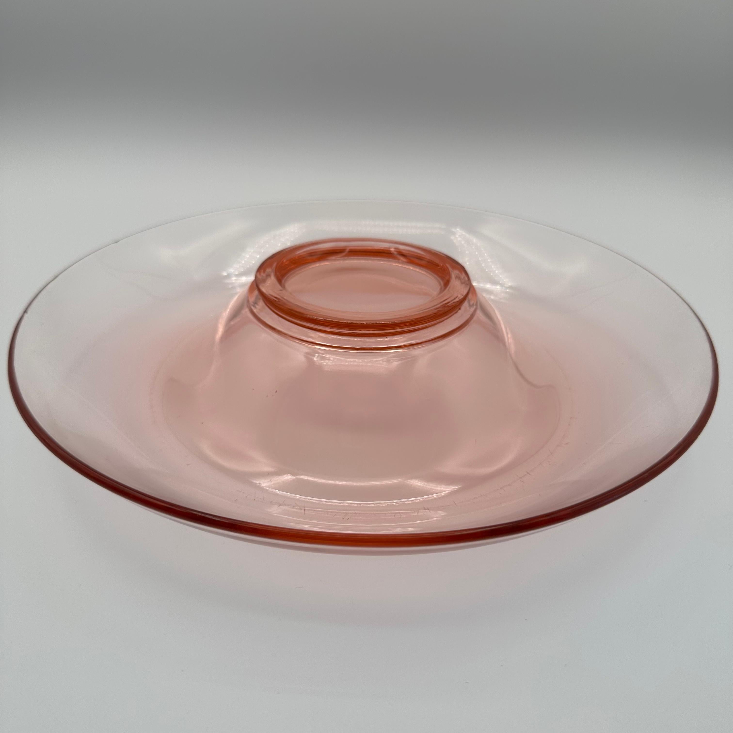 American Vintage Pink Glass Round Centerpiece Bowl with Curved Waterfall Shape