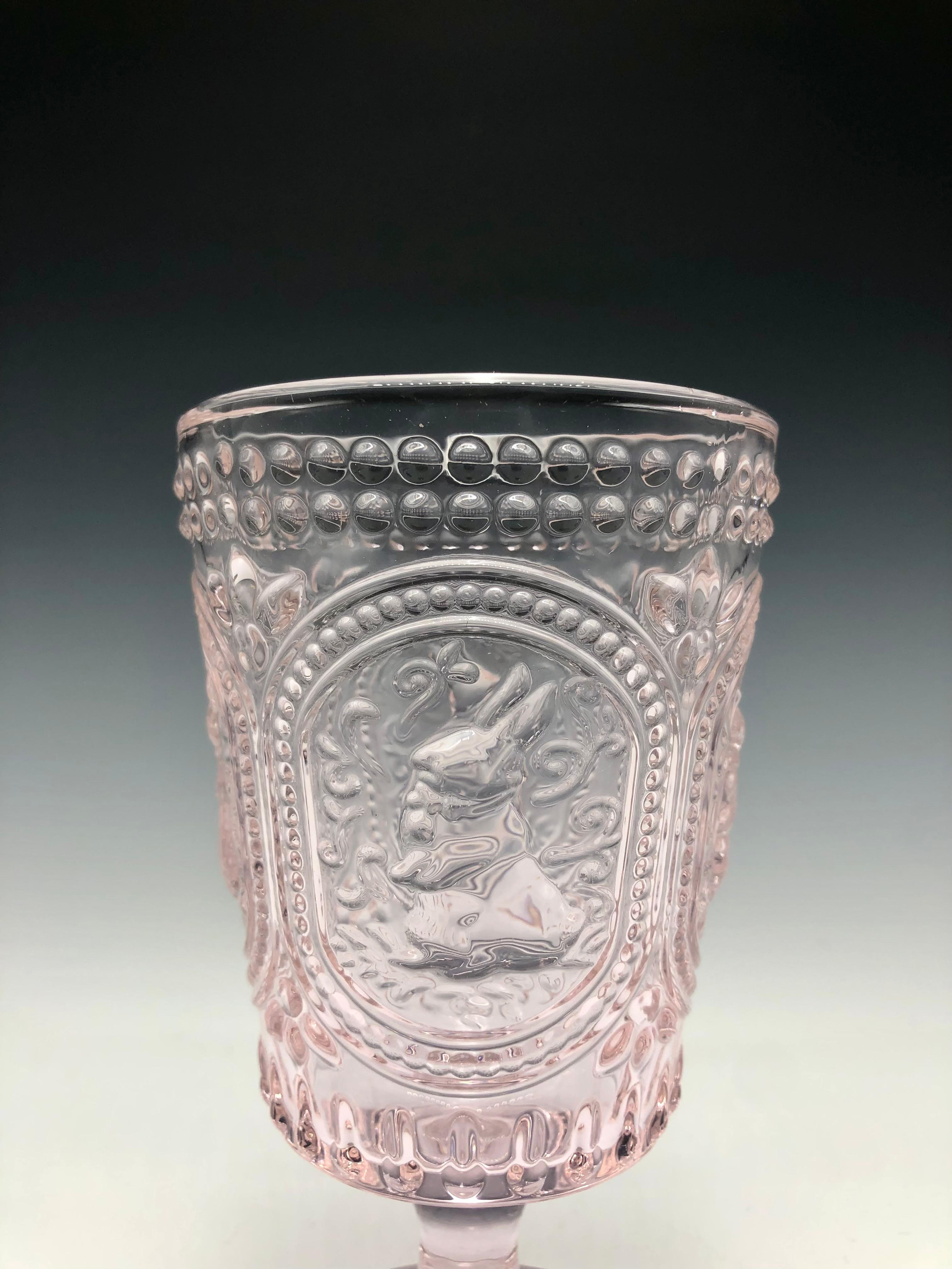 Juego de 8 copas de agua o vino con pedestal de vidrio vintage rosa Hobnail Bunny Moderno de mediados de siglo en venta