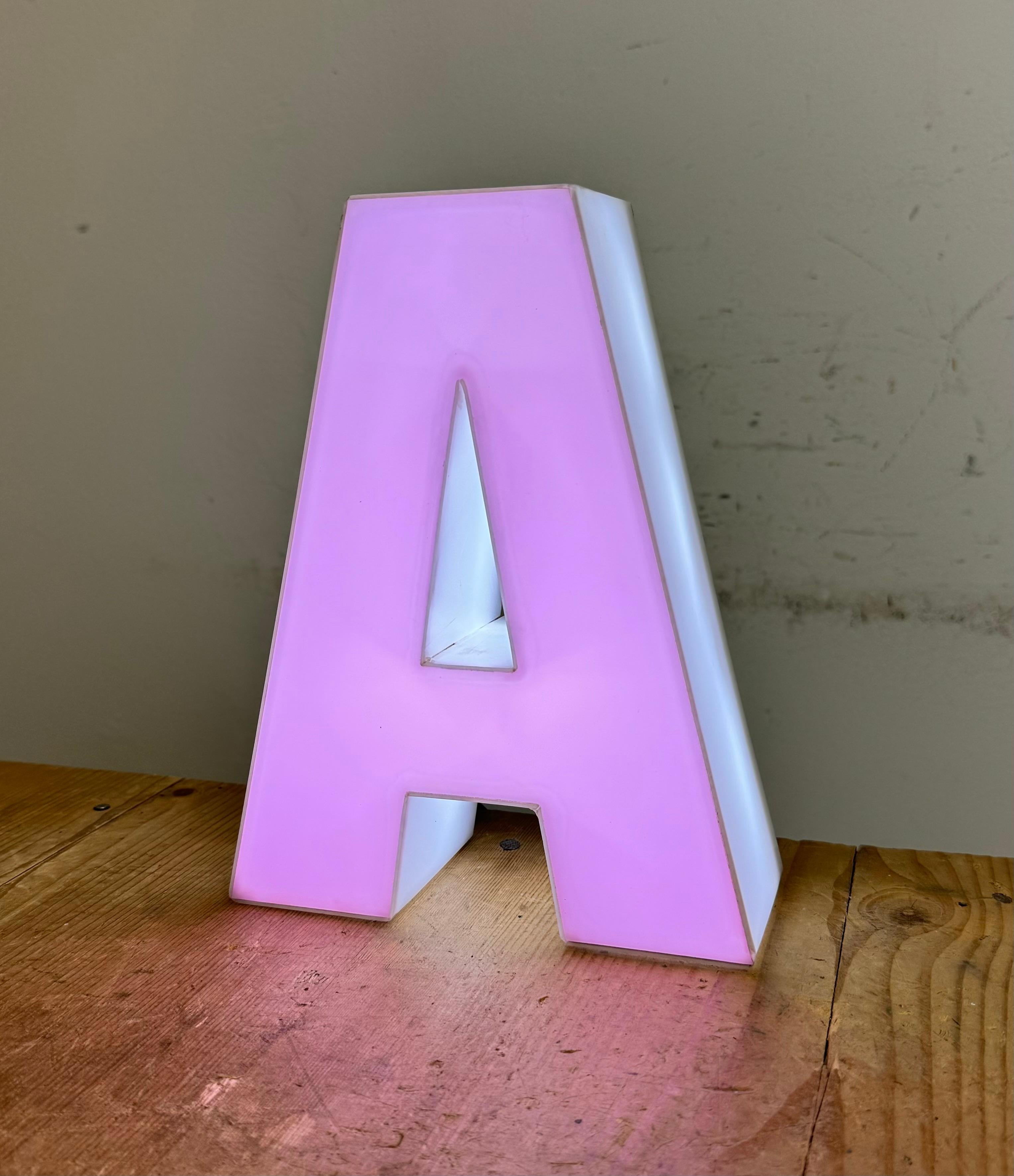 Vintage Pink Illuminated Letter A , 1970s For Sale 5
