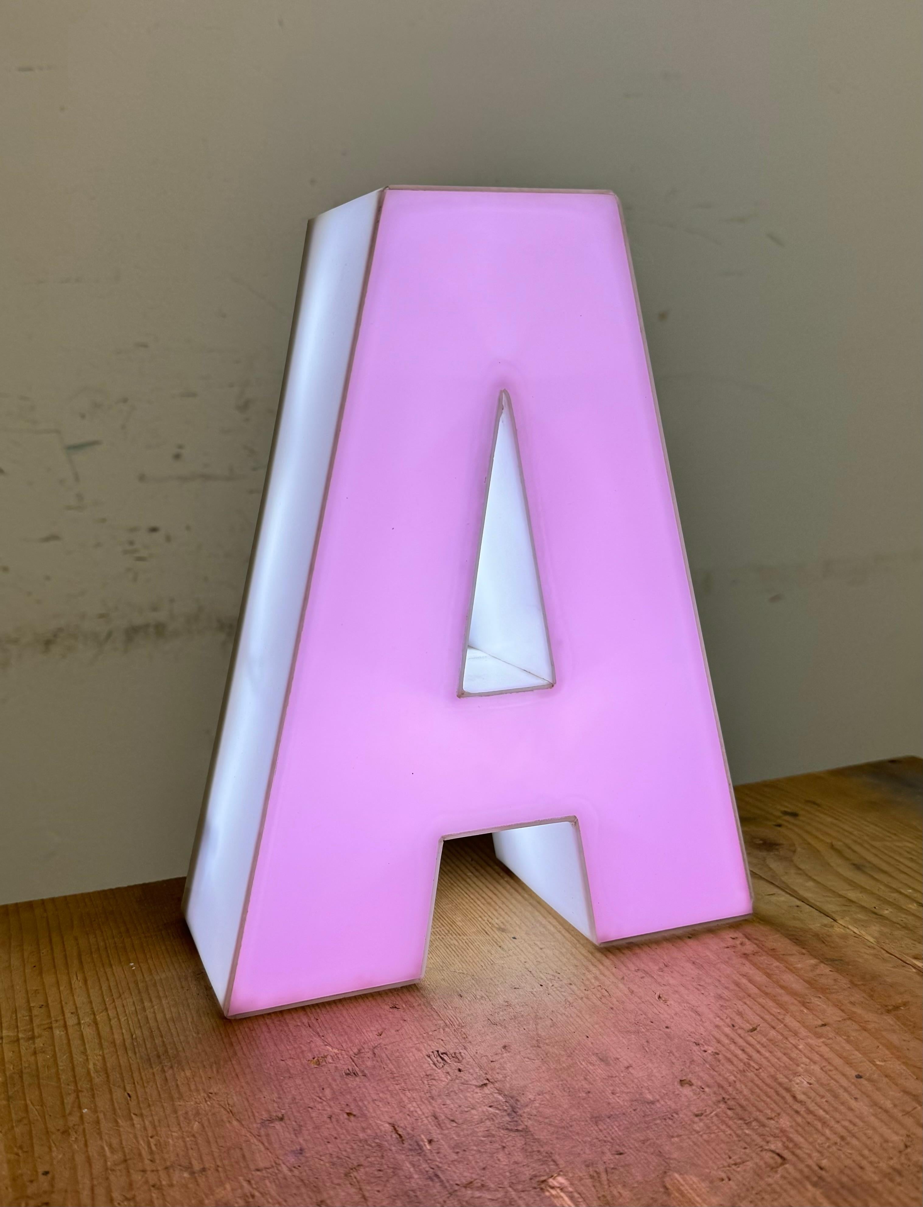Vintage Pink Illuminated Letter A , 1970s For Sale 6