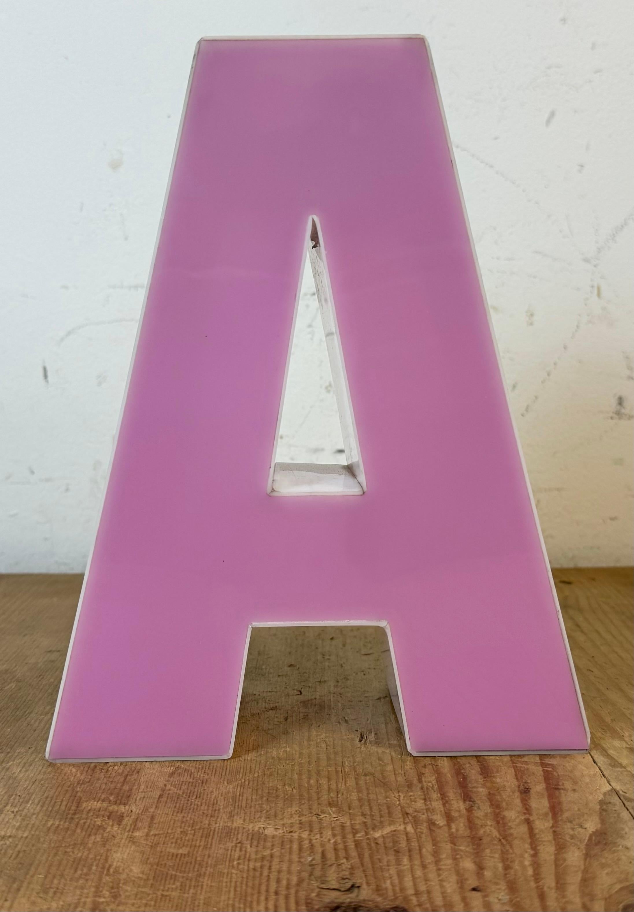 Industrial Vintage Pink Illuminated Letter A , 1970s For Sale