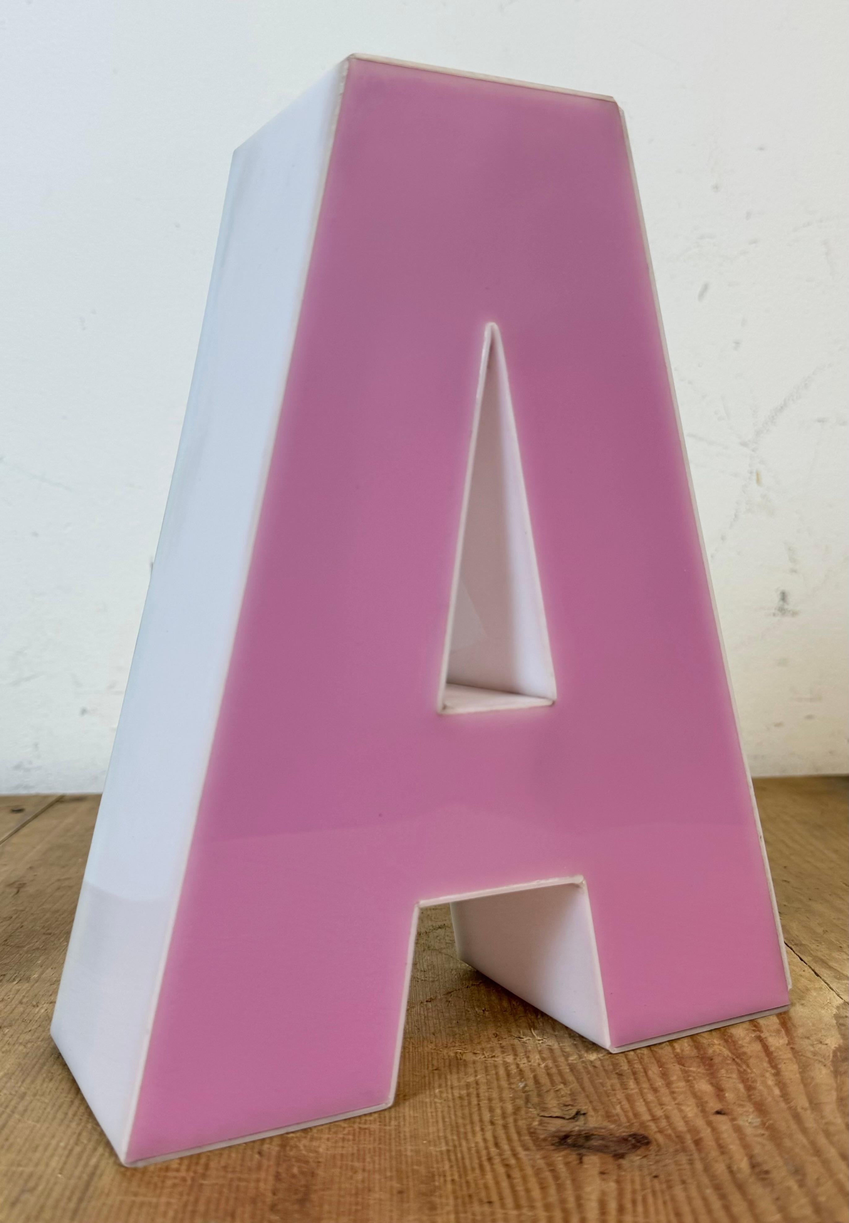 Italian Vintage Pink Illuminated Letter A , 1970s For Sale