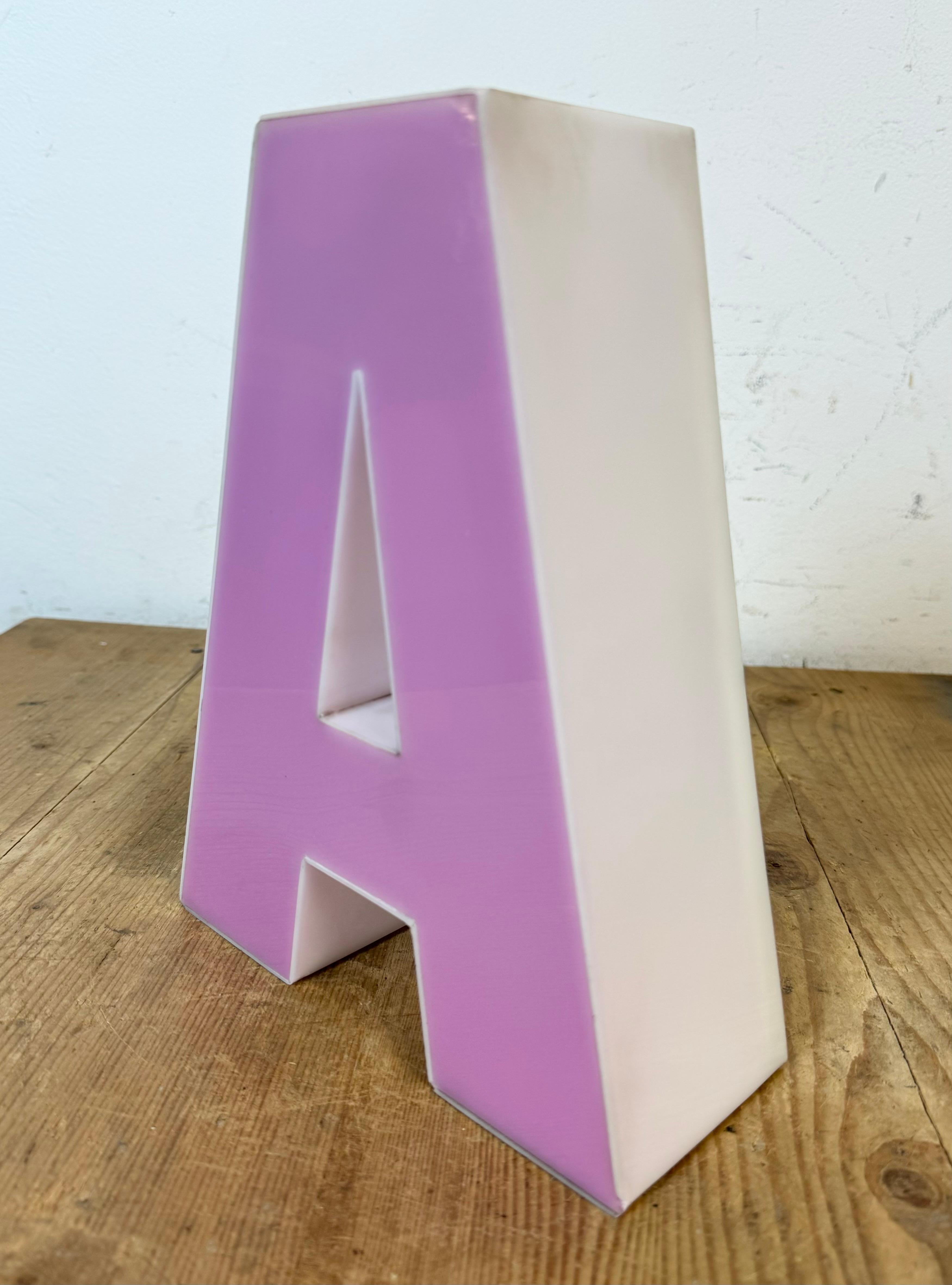Vintage Pink Illuminated Letter A , 1970s In Good Condition For Sale In Kojetice, CZ